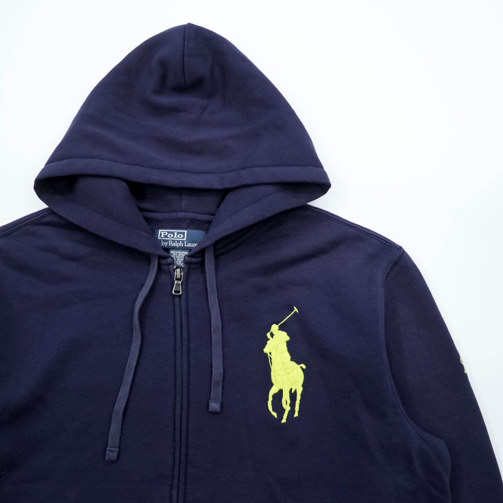 Polo Ralph Lauren 90年代 ビッグポニー 刺繍 ジップパーカー L ネイビー フロントポケット コットン