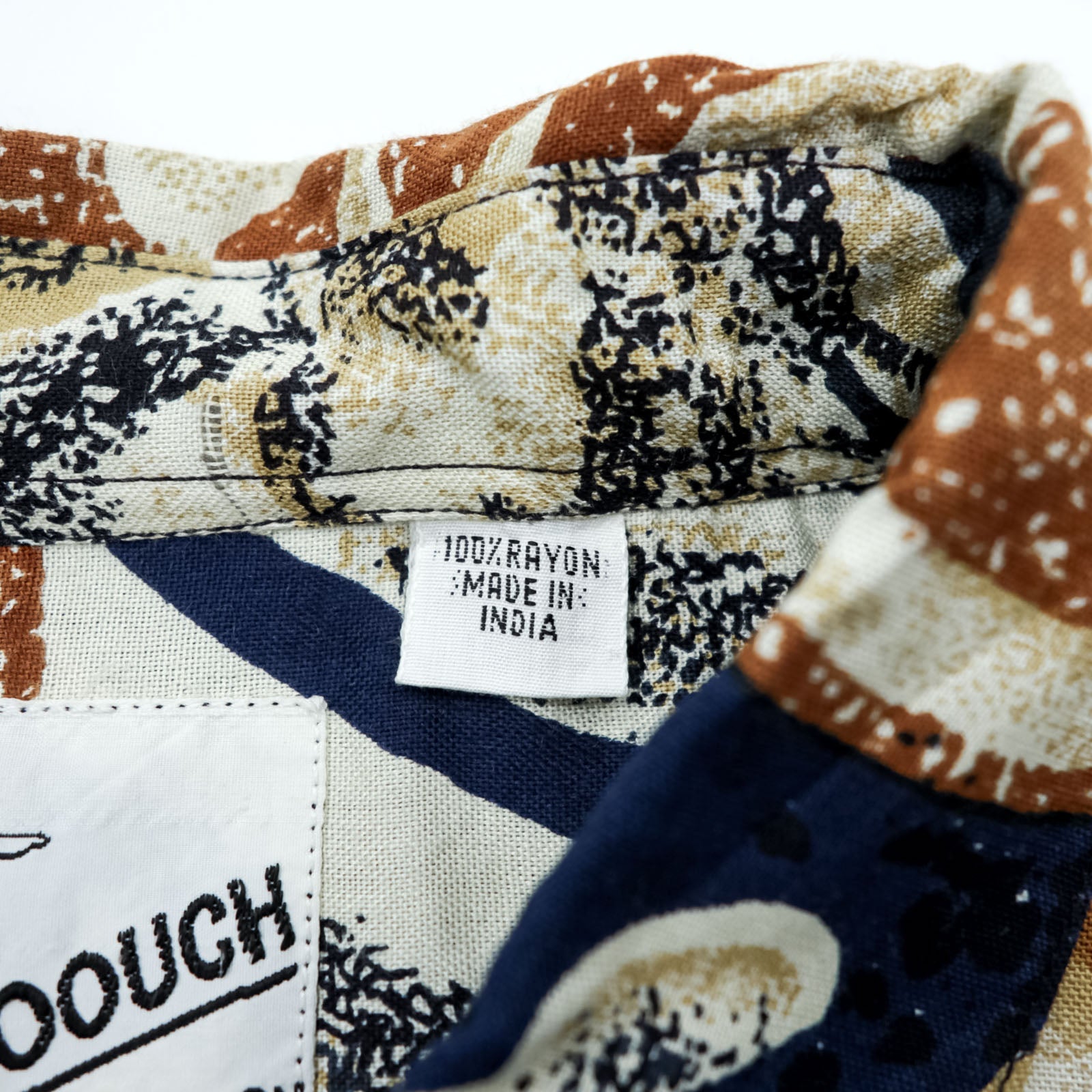 GOOUCH 90年代 総柄 シャツ 長袖 レーヨンシャツ 3XL ネイビー 胸ポケット 漢字 ビッグサイズ
