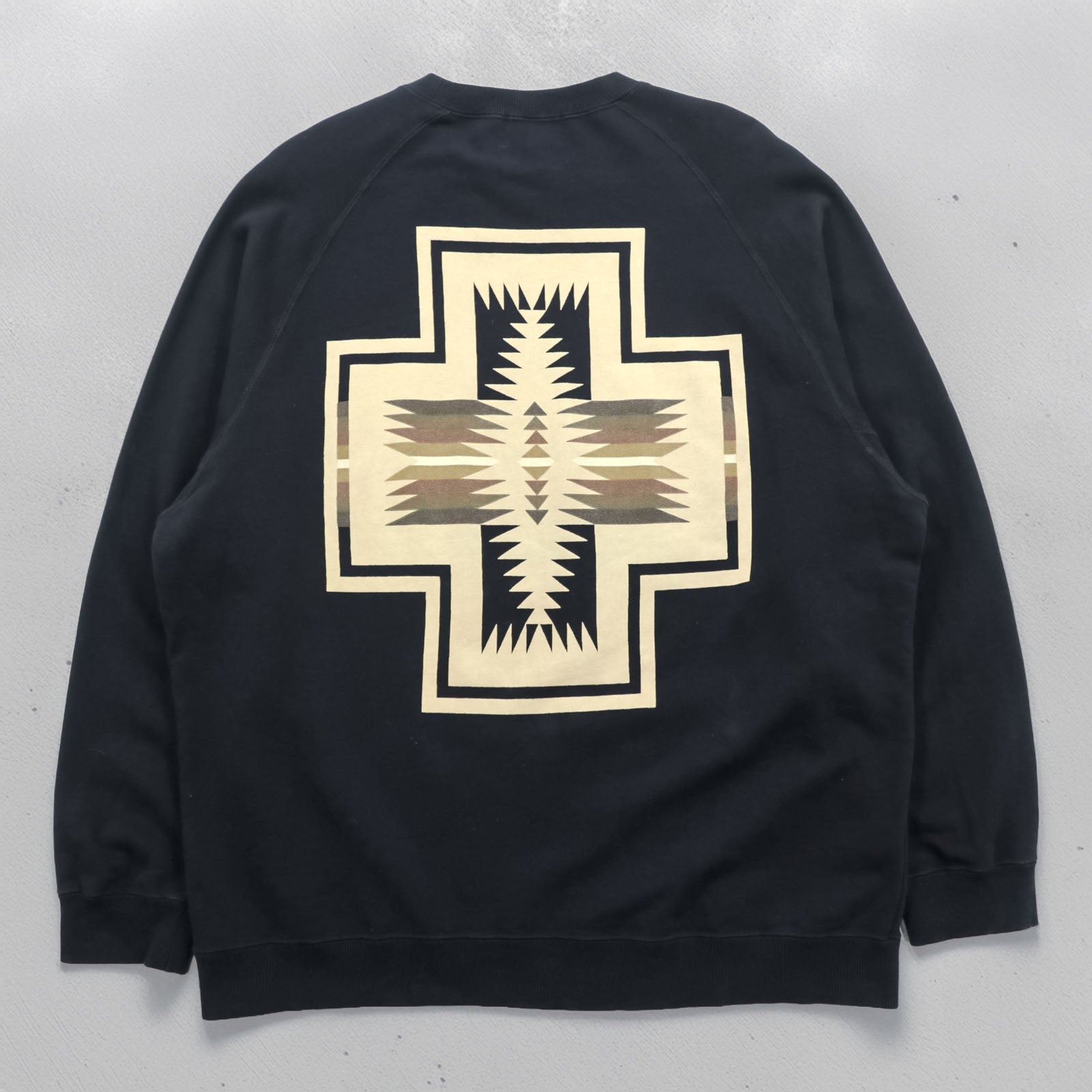 PENDLETON バックプリント スウェット トレーナー L ブラック ネイティブ柄 チマヨ コットン 3475-3006
