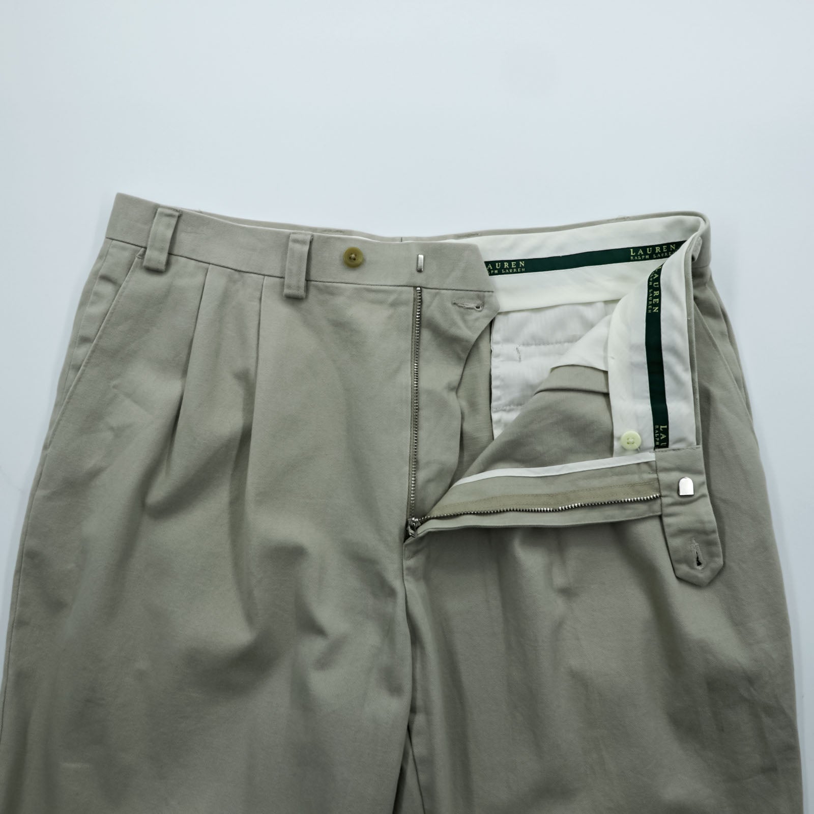 LAUREN RALPH LAUREN 90年代 2タック ワイド チノパンツ ワークパンツ L ベージュ ダブルカフス