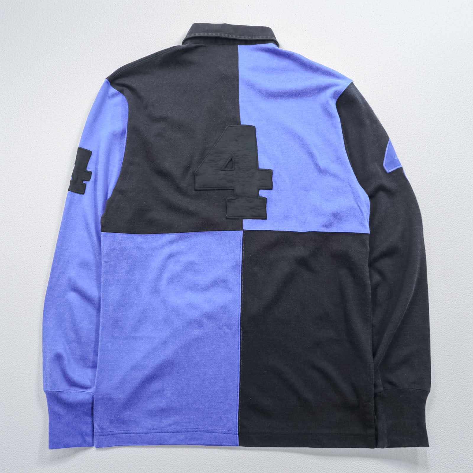 Polo Ralph Lauren 90年代 長袖 ポロシャツ ラガーシャツ M ブラック ブルー カラーブロック エンブレムロゴ ナンバリング