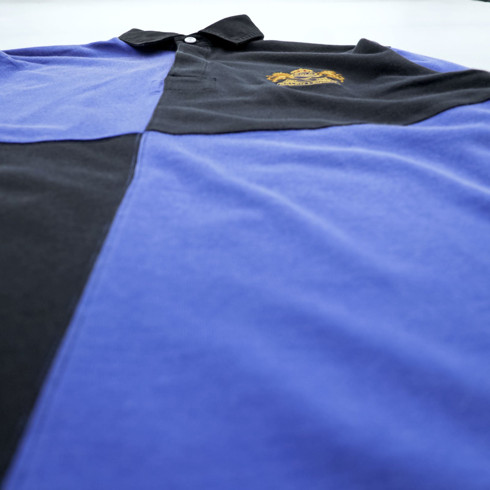 Polo Ralph Lauren 90年代 長袖 ポロシャツ ラガーシャツ M ブラック ブルー カラーブロック エンブレムロゴ ナンバリング