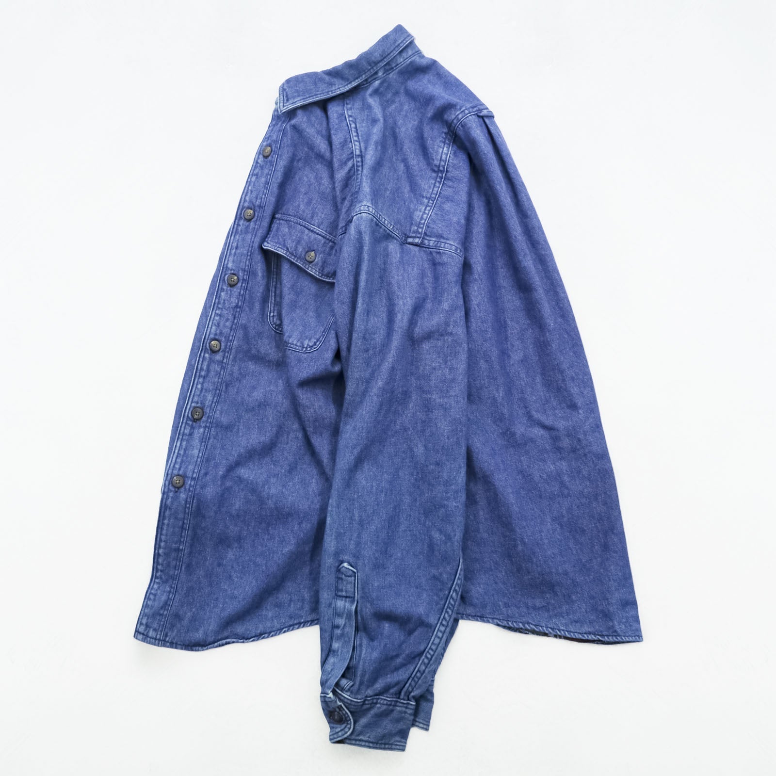 Eddie Bauer 90年代 USA製 デニム ワークシャツ L インディゴ 胸ポケット フランネルチェック 裏地
