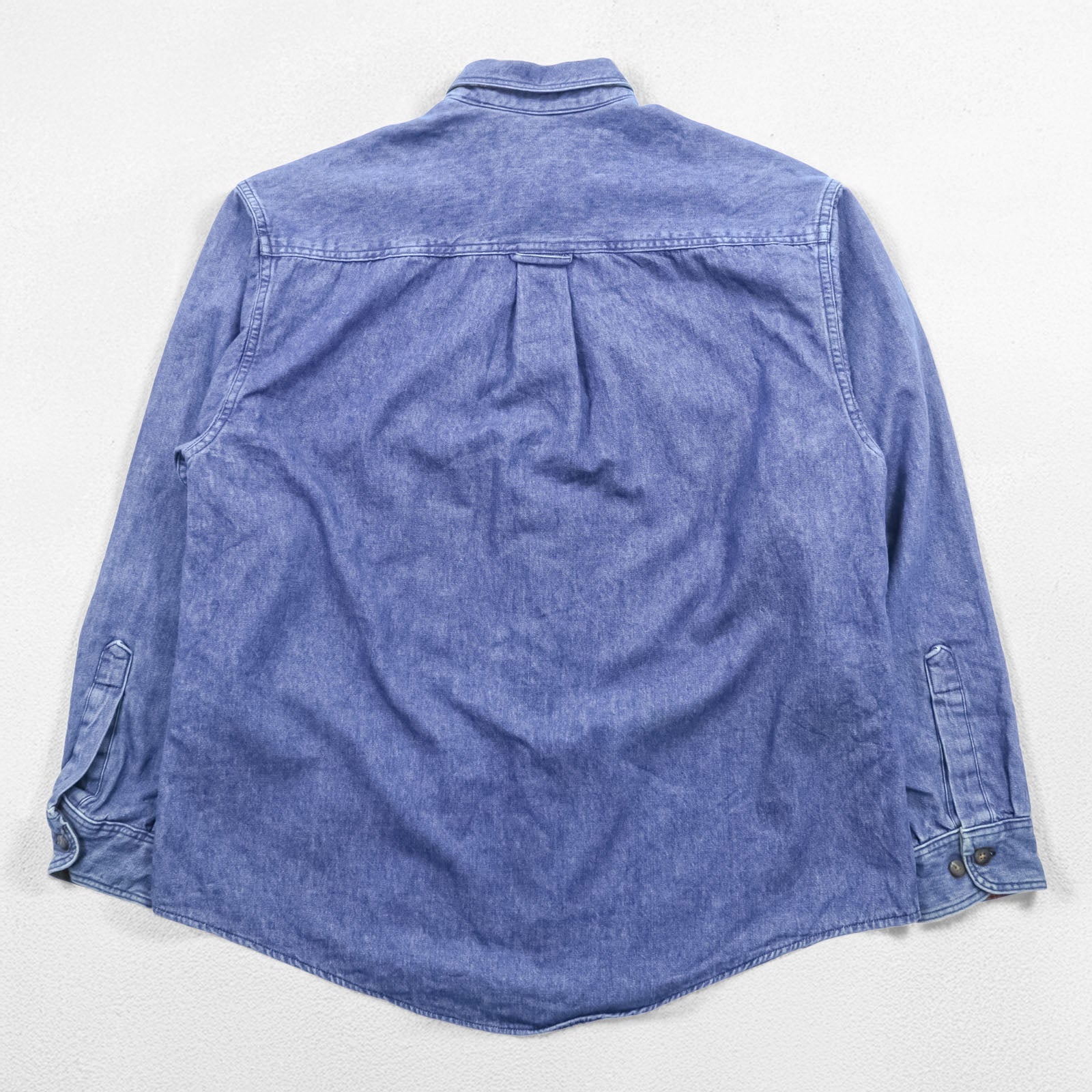 Eddie Bauer 90年代 USA製 デニム ワークシャツ L インディゴ 胸ポケット フランネルチェック 裏地