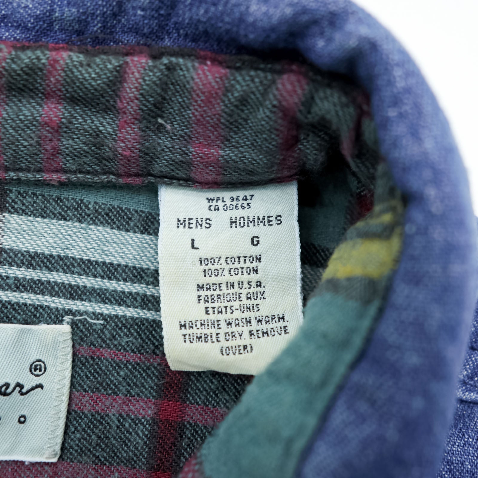 Eddie Bauer 90年代 USA製 デニム ワークシャツ L インディゴ 胸ポケット フランネルチェック 裏地