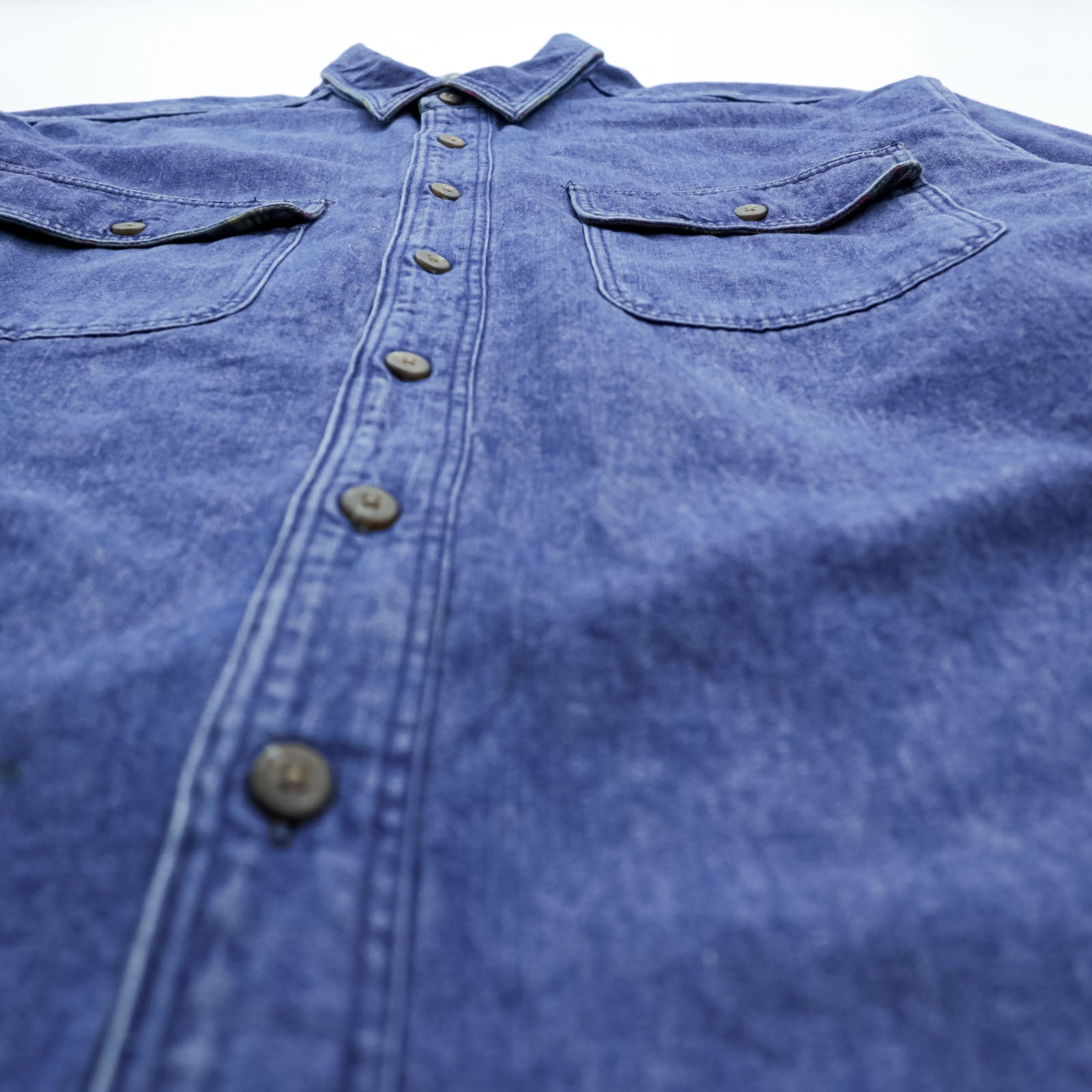 Eddie Bauer 90年代 USA製 デニム ワークシャツ L インディゴ 胸ポケット フランネルチェック 裏地