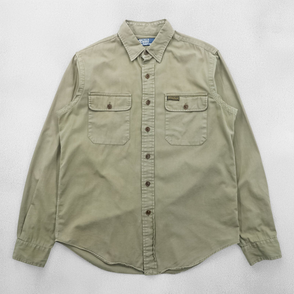 Polo Ralph Lauren 90年代 ミリタリー ワークシャツ M カーキ コットン 胸ポケット