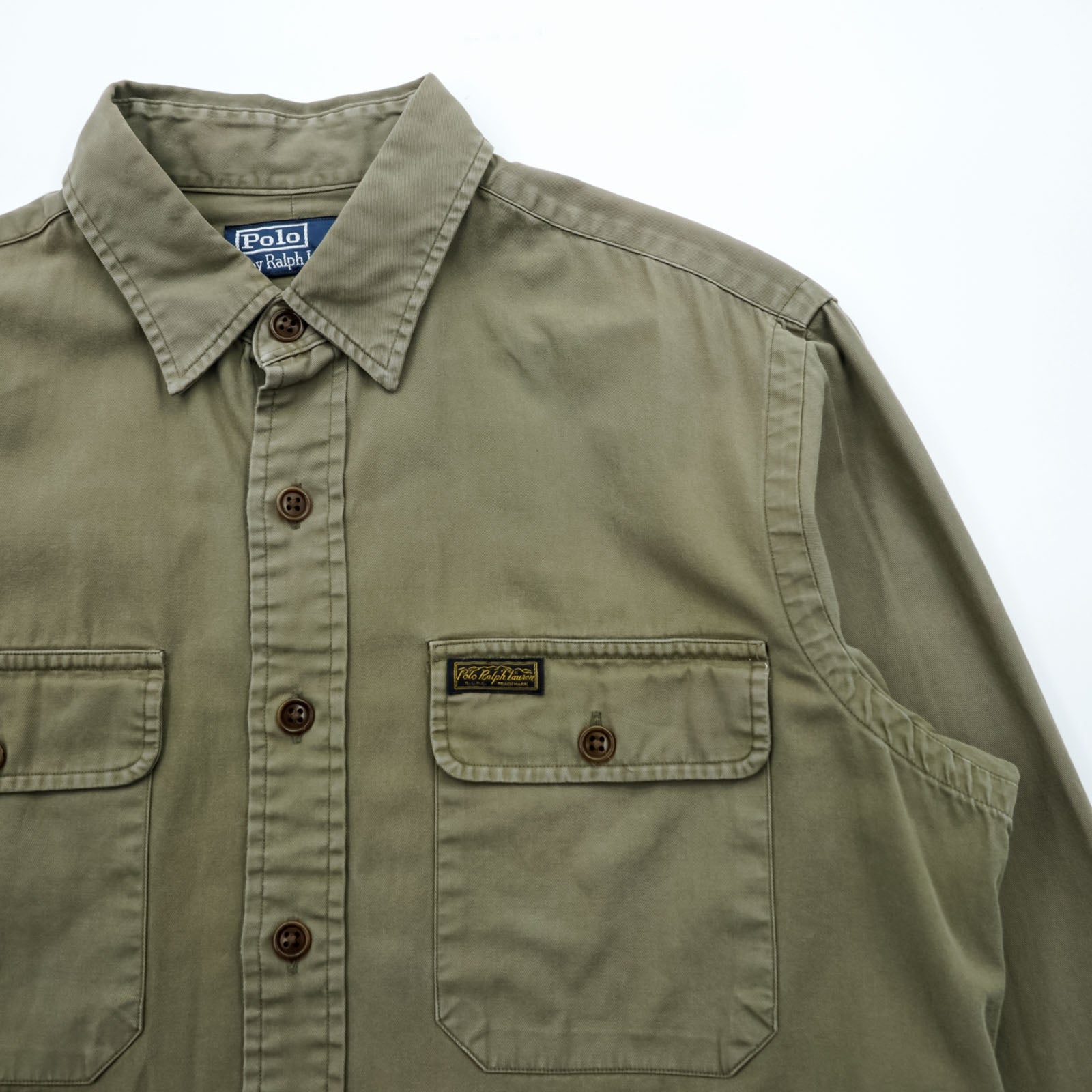 Polo Ralph Lauren 90年代 ミリタリー ワークシャツ M カーキ コットン 胸ポケット