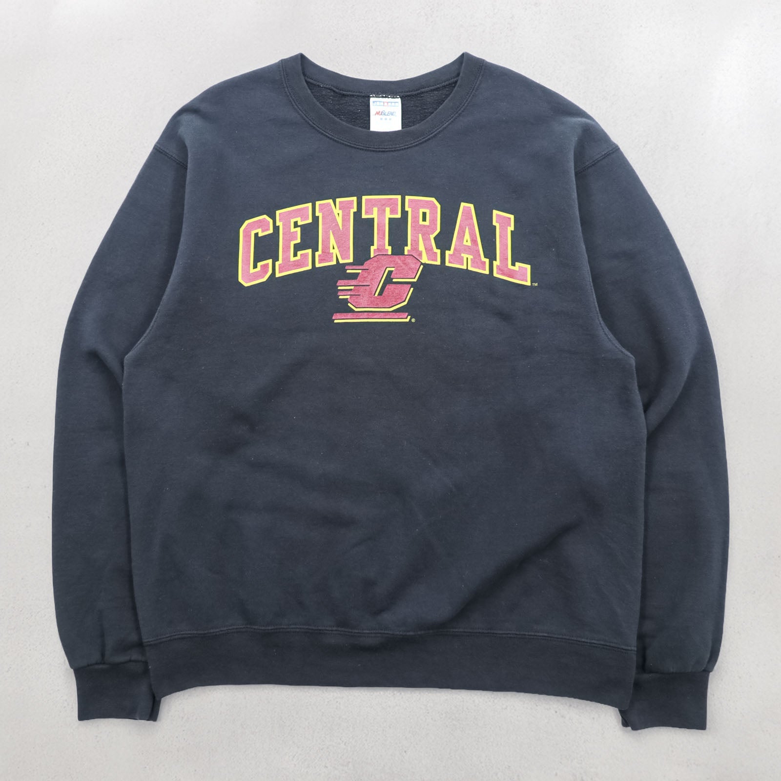 JERZEES カレッジ スウェット トレーナー M ブラック NU BLEND コットン クルーネック CENTRAL アーチロゴ