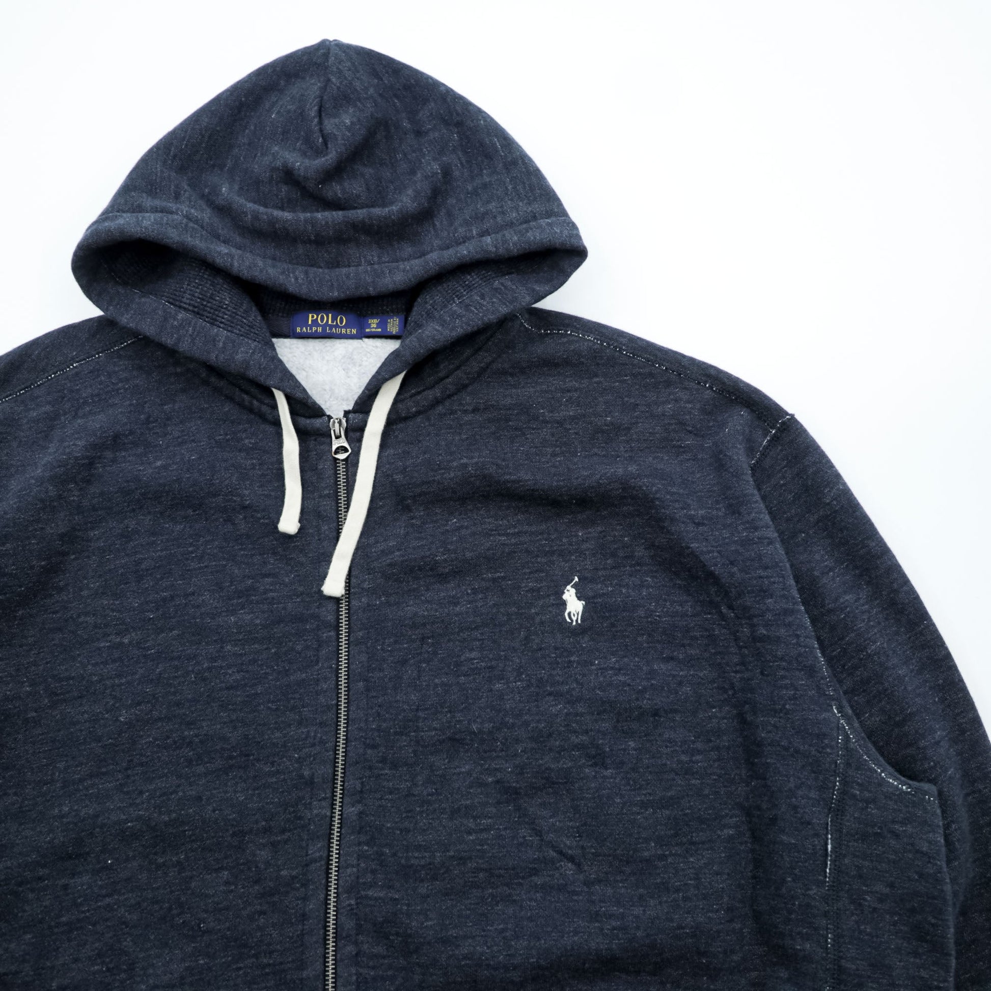 Polo Ralph Lauren リバースウィーブ ジップパーカー 3XL グレー スモールポニー 刺繍 ロゴ ビッグサイズ フロントポケット