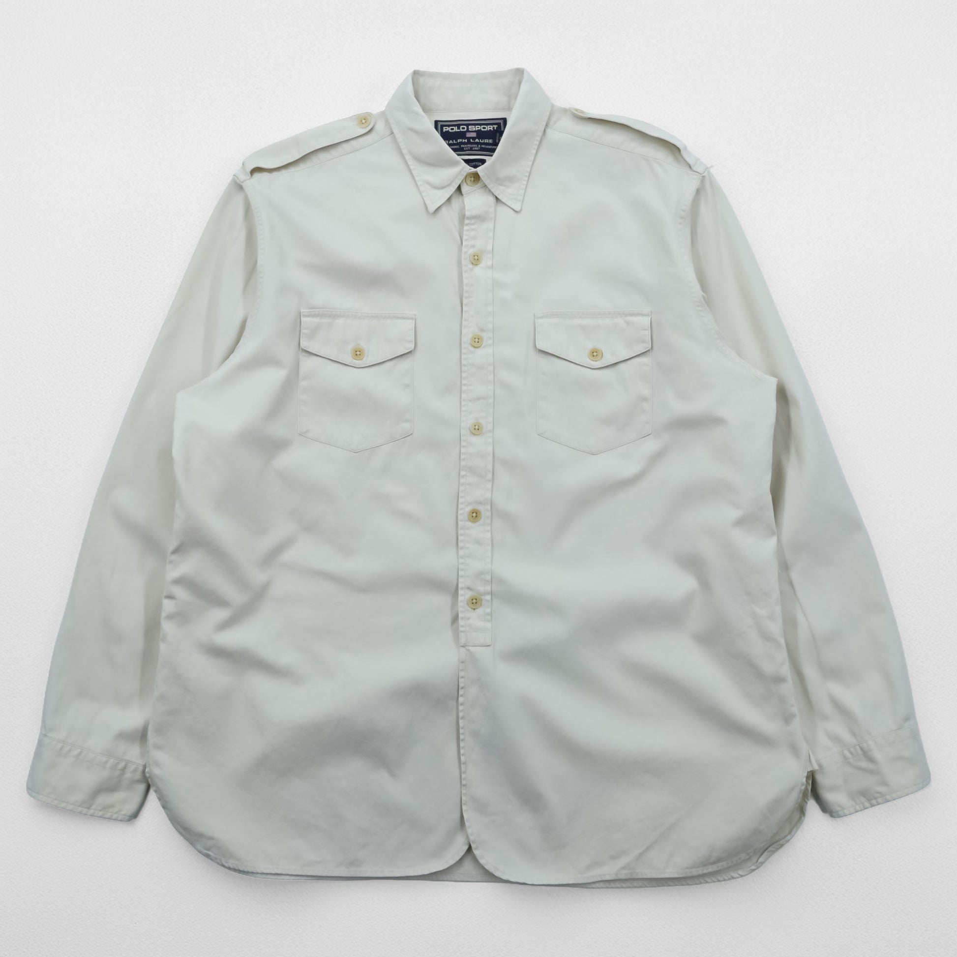 POLO SPORT RALPH LAUREN 90年代 サファリシャツ ミリタリー ワークシャツ L ベージュ フラップ 胸ポケット