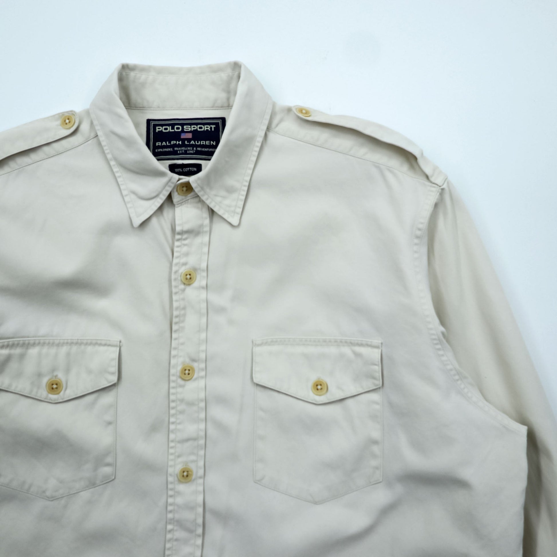 POLO SPORT RALPH LAUREN 90年代 サファリシャツ ミリタリー ワークシャツ L ベージュ フラップ 胸ポケット