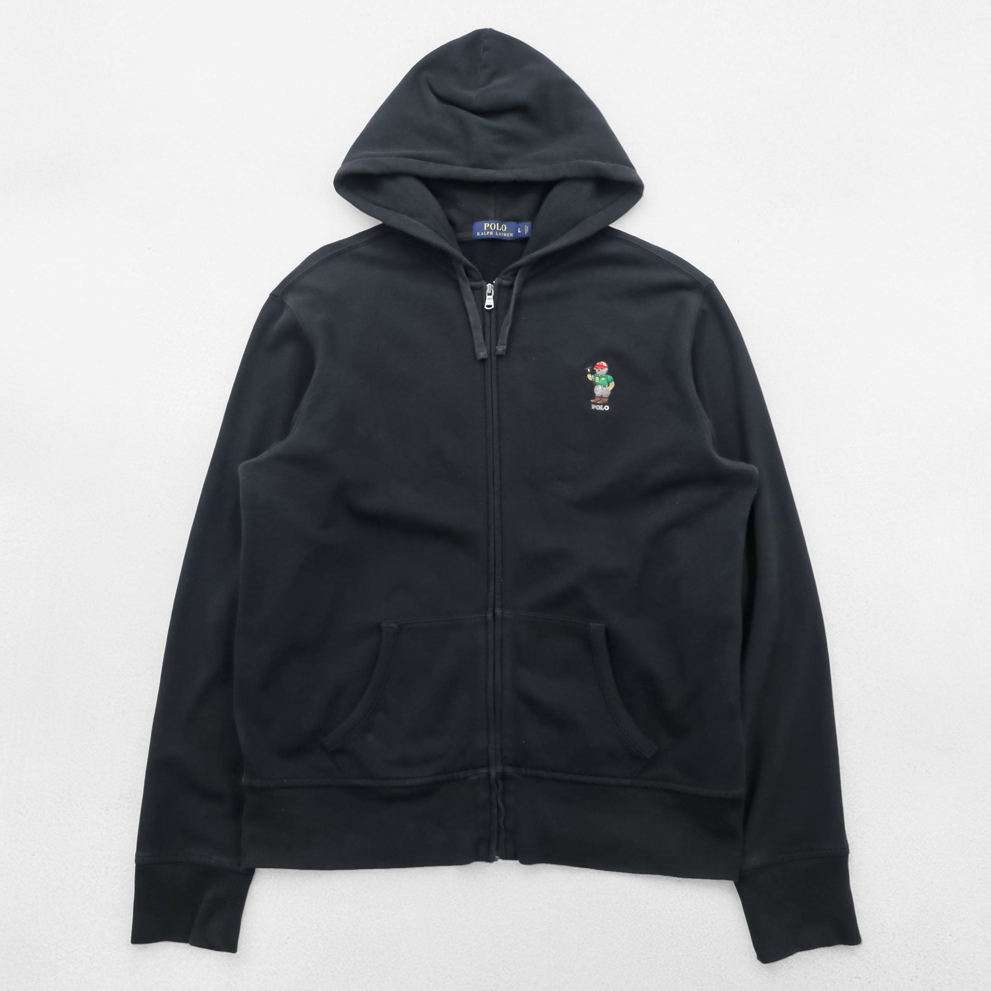 Polo Ralph Lauren ポロベア ジップパーカー L ブラック フロントポケット コットン
