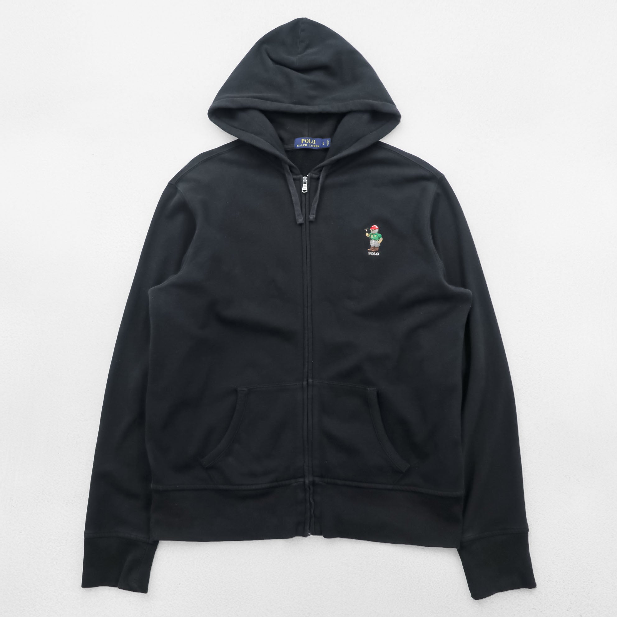 Polo Ralph Lauren ポロベア ジップパーカー L ブラック フロントポケット コットン