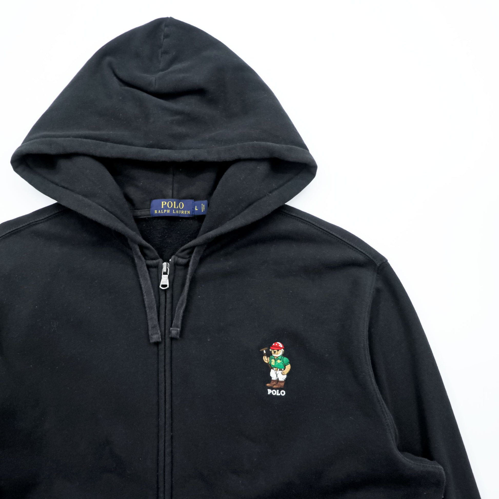 Polo Ralph Lauren ポロベア ジップパーカー L ブラック フロントポケット コットン