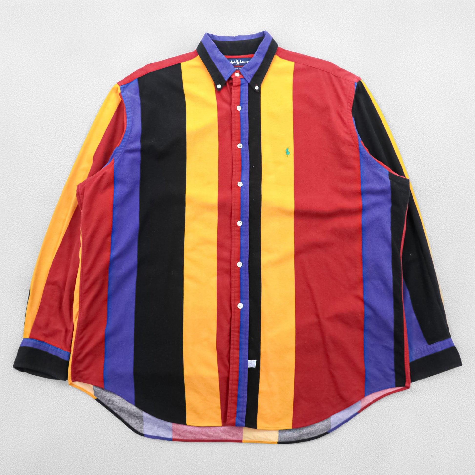 Ralph Lauren 90年代 マルチストライプ ボタンダウンシャツ XL マルチカラー クレイジーパターン スモールポニー刺繍
