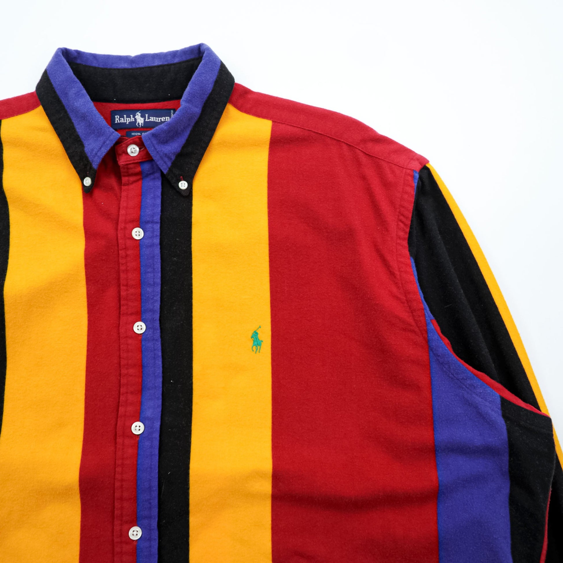 Ralph Lauren 90年代 マルチストライプ ボタンダウンシャツ XL マルチカラー クレイジーパターン スモールポニー刺繍