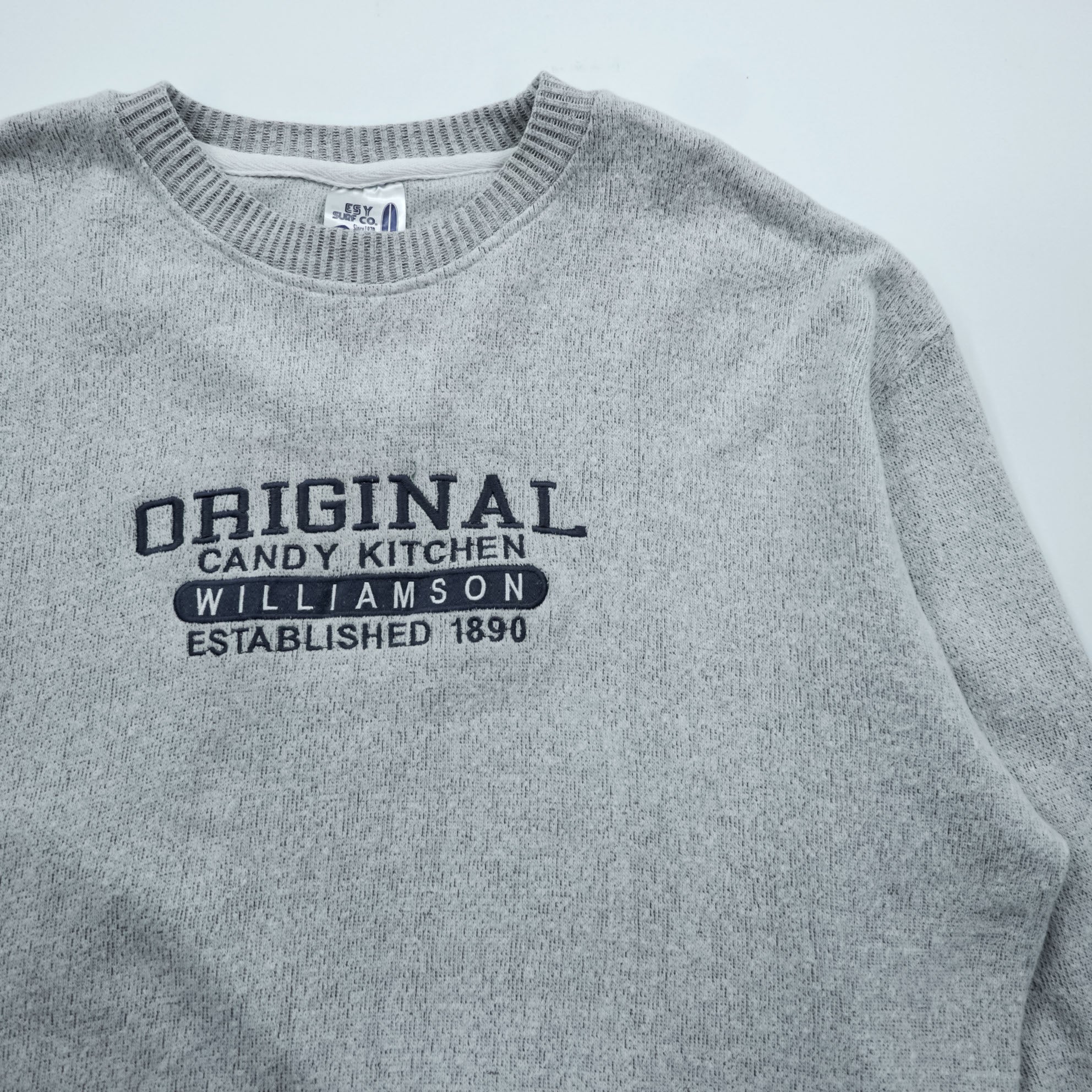 ESY SURF CO. 00年代 ヴィンテージ カレッジ 刺繍 スウェット トレーナー XL グレー ORIGINAL CANDY KITCHEN WILLIAMSON