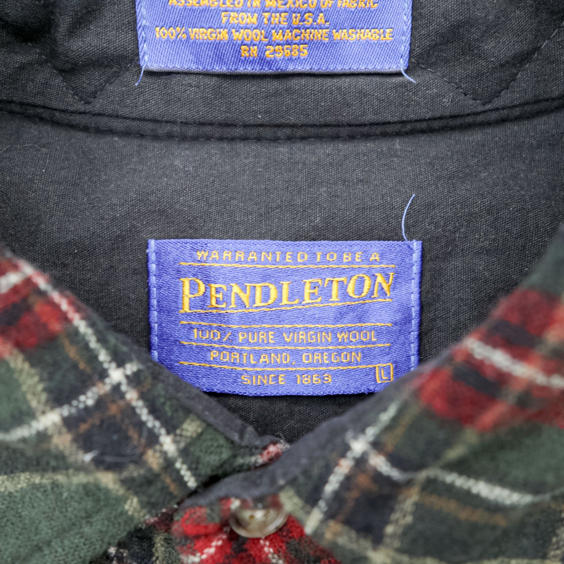 PENDLETON フランネルシャツ 長袖 ウールシャツ L チェック グリーン エルボーパッチ 胸ポケット VIRGIN WOOL