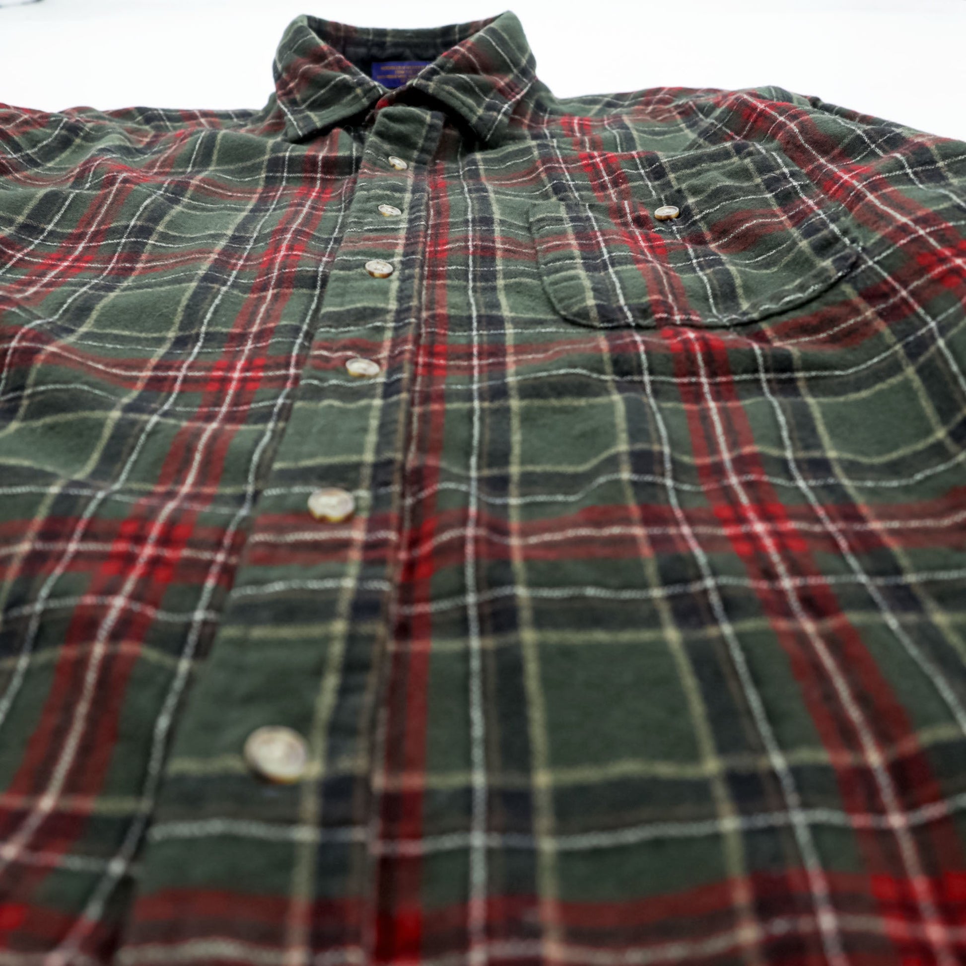 PENDLETON フランネルシャツ 長袖 ウールシャツ L チェック グリーン エルボーパッチ 胸ポケット VIRGIN WOOL