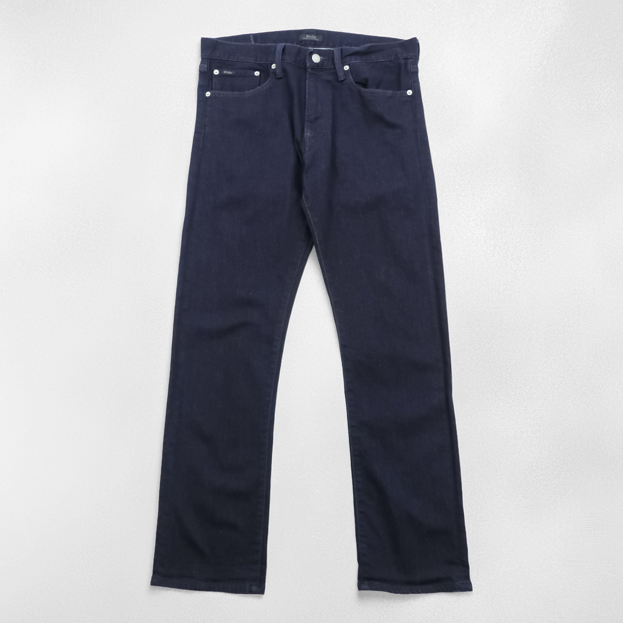 Polo Ralph Lauren デニムパンツ ジーンズ M ストレッチ インディゴ ネイビー 濃紺 スリム ストレート レザーパッチ THE VARICK SLIM STRAIGHT