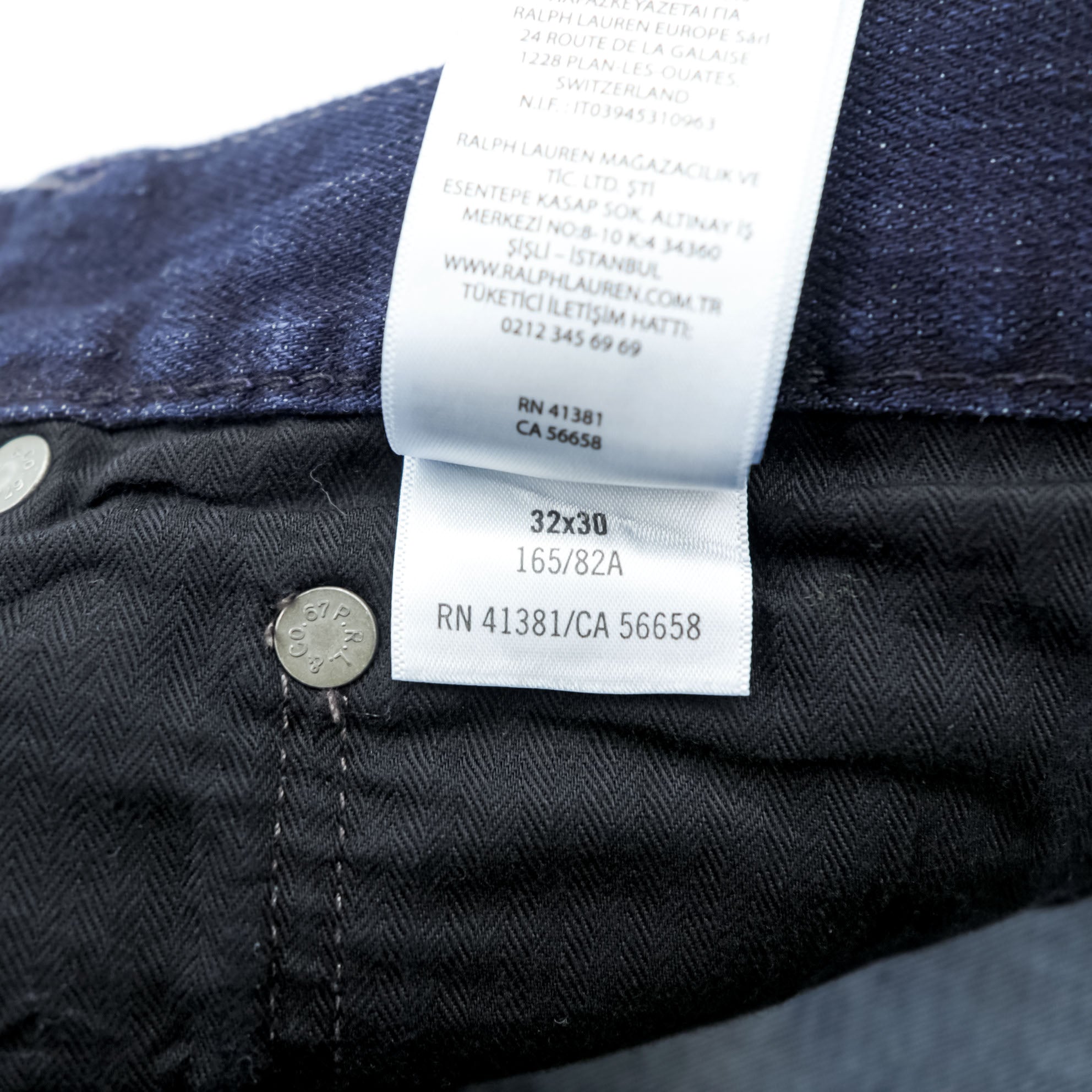Polo Ralph Lauren デニムパンツ ジーンズ M ストレッチ インディゴ ネイビー 濃紺 スリム ストレート レザーパッチ THE VARICK SLIM STRAIGHT