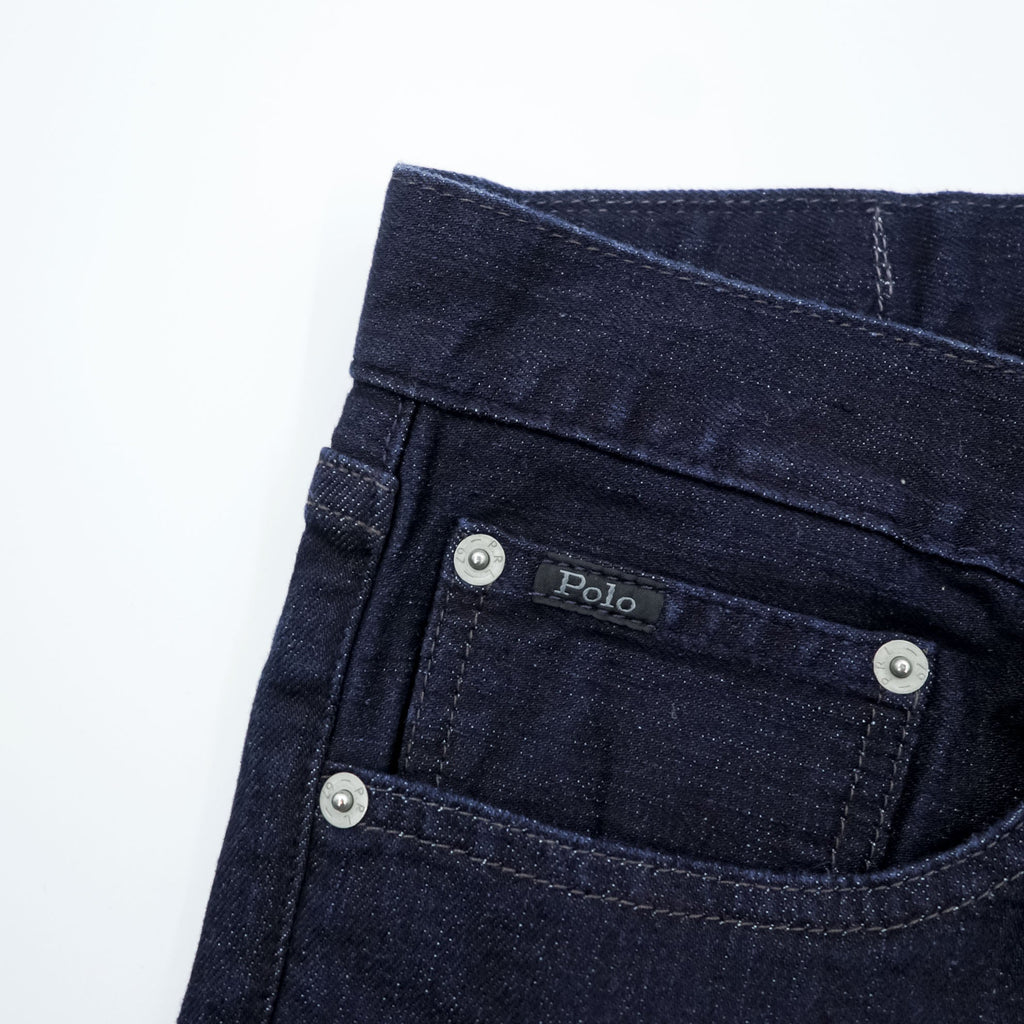 Polo Ralph Lauren デニムパンツ ジーンズ M ストレッチ インディゴ ネイビー 濃紺 スリム ストレート レザーパッチ THE VARICK SLIM STRAIGHT