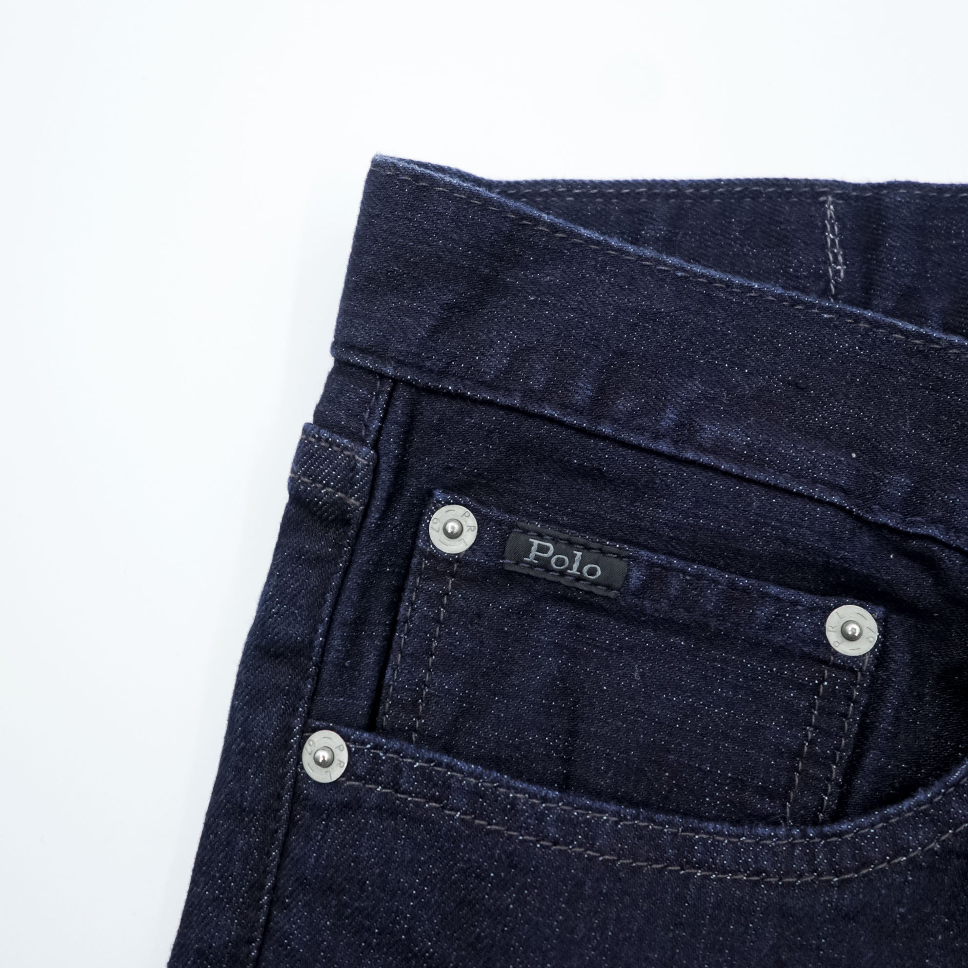 Polo Ralph Lauren デニムパンツ ジーンズ M ストレッチ インディゴ ネイビー 濃紺 スリム ストレート レザーパッチ THE VARICK SLIM STRAIGHT
