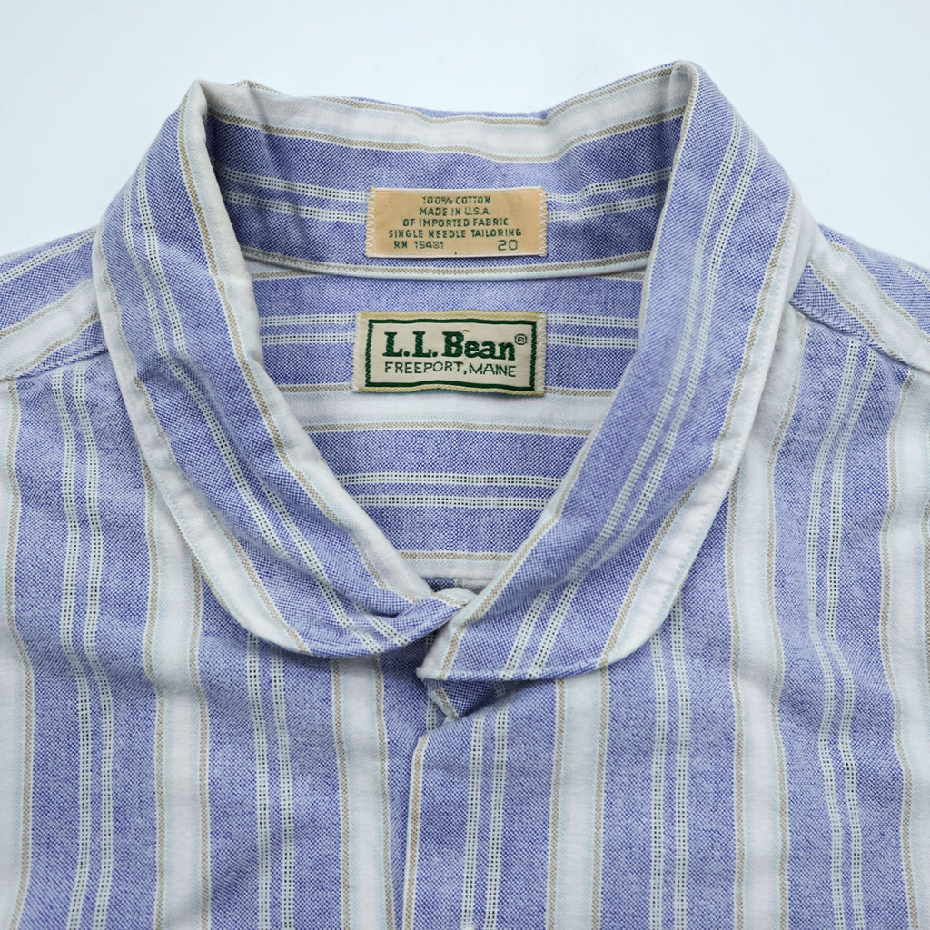 L.L.Bean 80年代 USA製 ラウンドカラーシャツ L ストライプ ブルー ホワイト 胸ポケット 丸襟