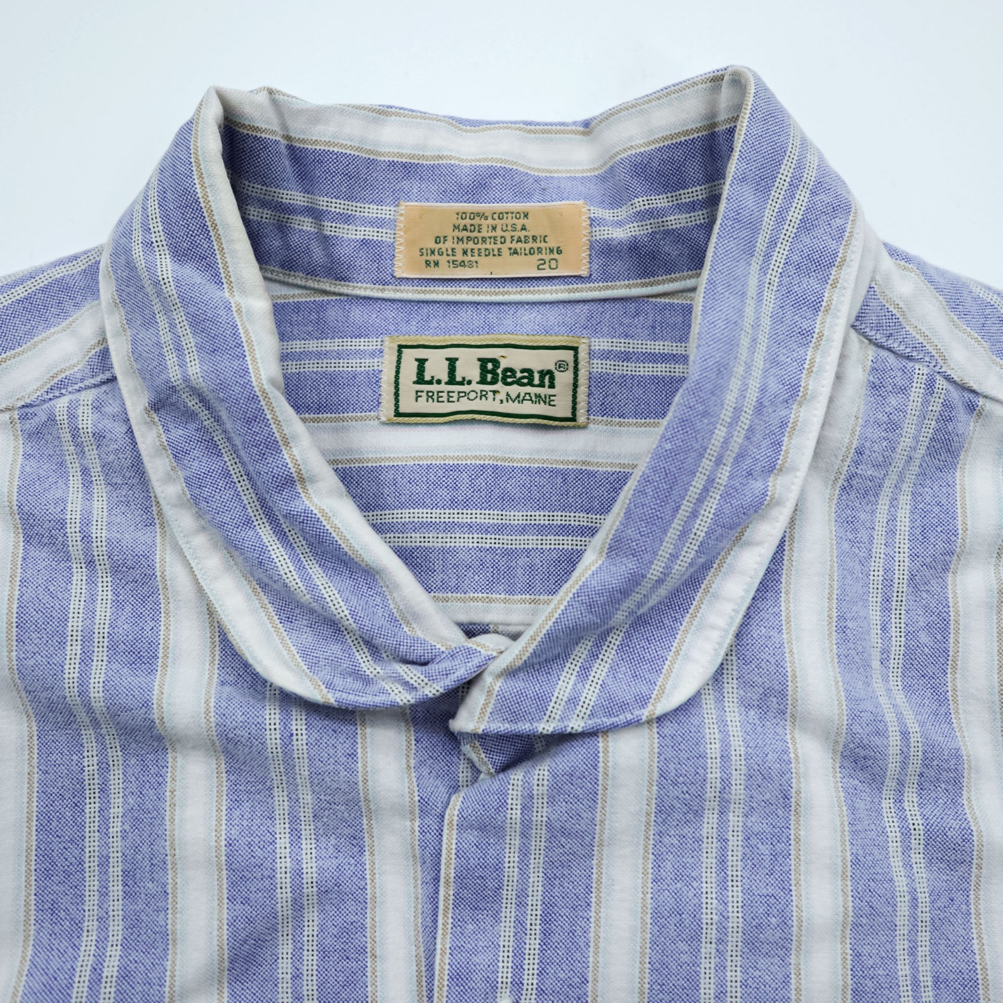 L.L.Bean 80年代 USA製 ラウンドカラーシャツ L ストライプ ブルー ホワイト 胸ポケット 丸襟