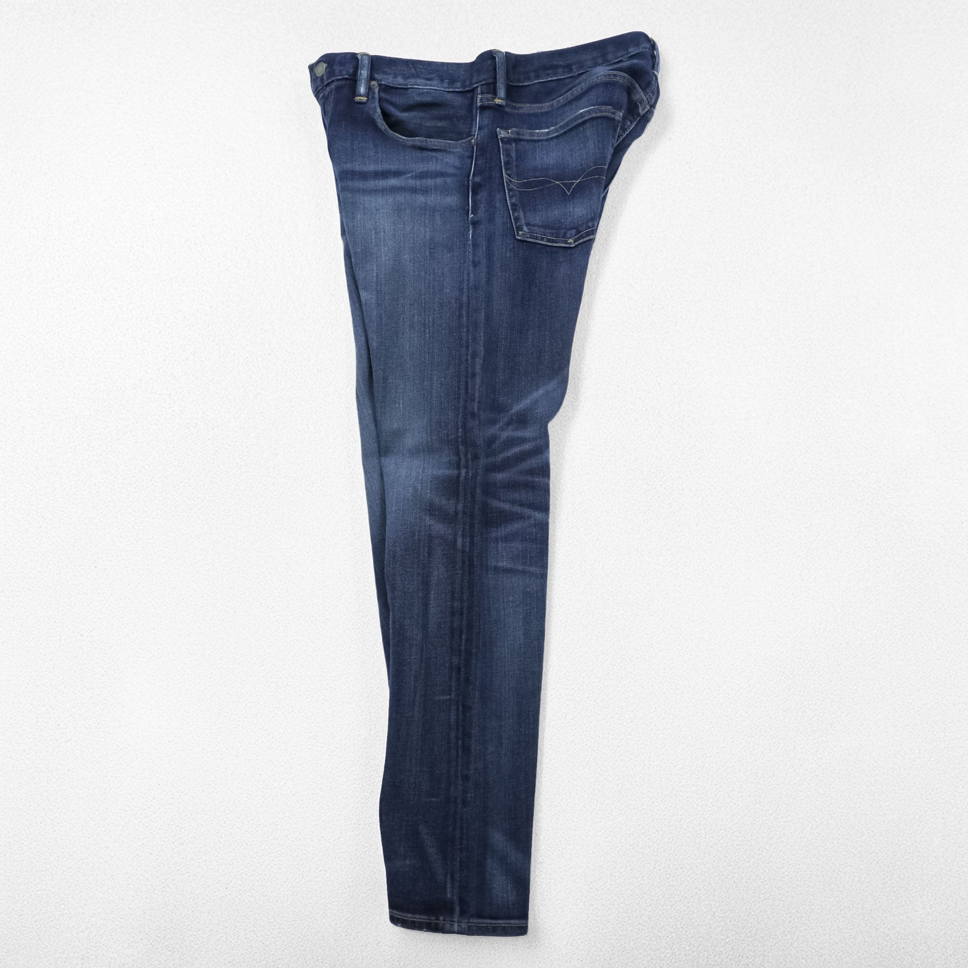 Polo Ralph Lauren ヴィンテージ加工 ストレート デニムパンツ ジーンズ L ストレッチ インディゴブルー レザーパッチ VARICK SLIM STRAIGHT