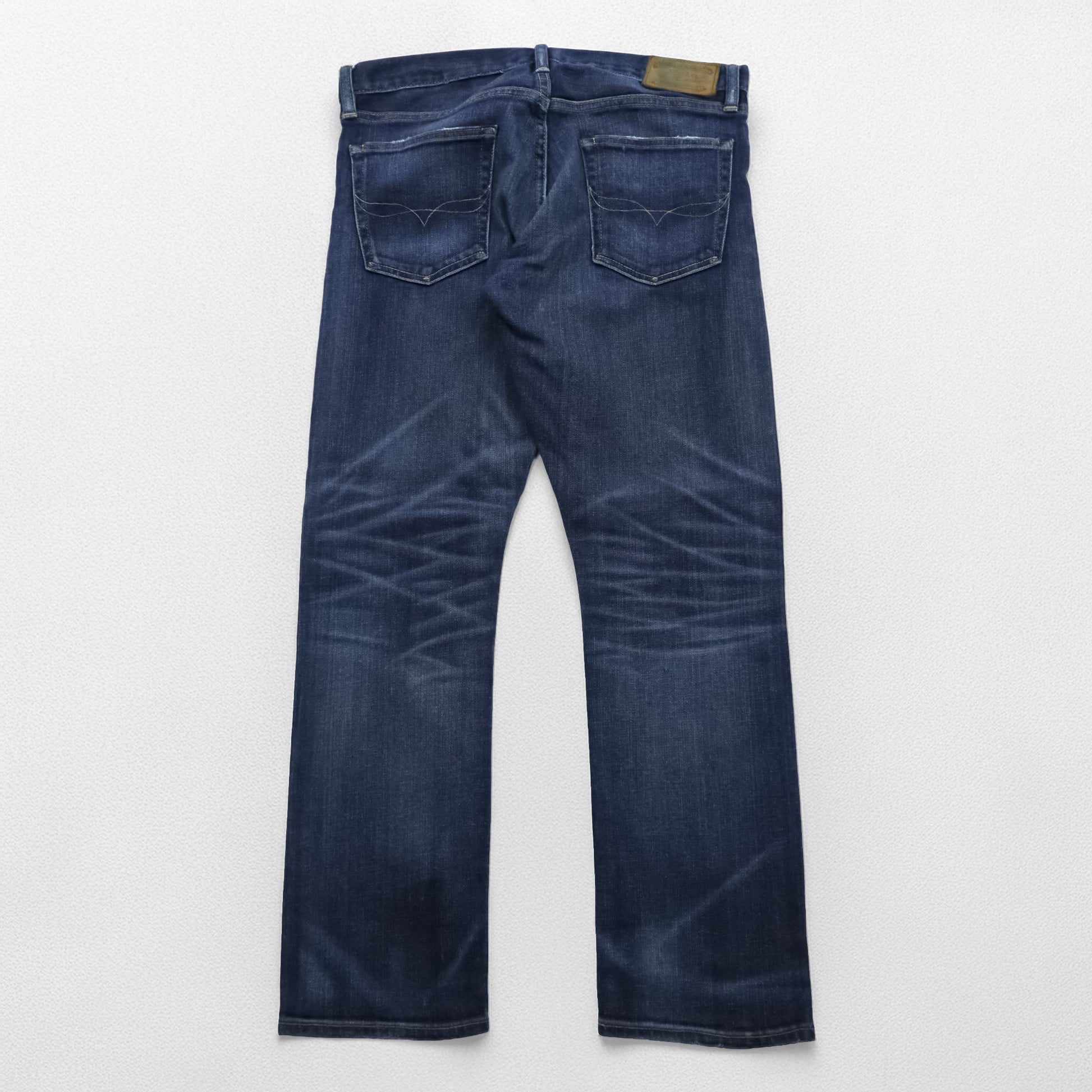 Polo Ralph Lauren ヴィンテージ加工 ストレート デニムパンツ ジーンズ L ストレッチ インディゴブルー レザーパッチ VARICK SLIM STRAIGHT