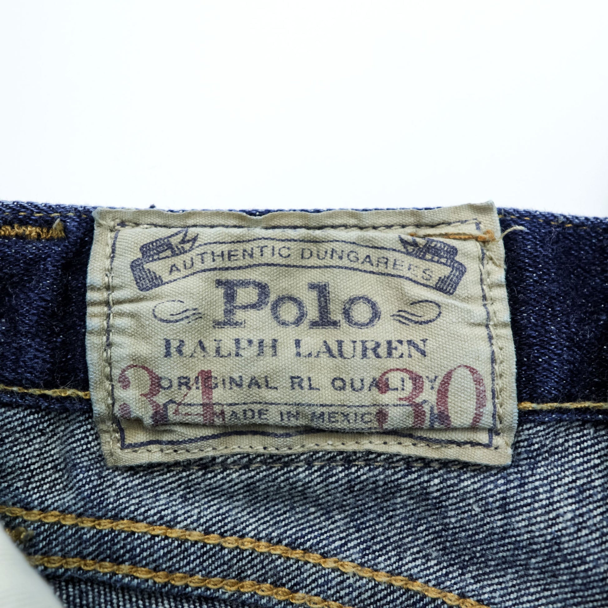 Polo Ralph Lauren ヴィンテージ加工 ストレート デニムパンツ ジーンズ L ストレッチ インディゴブルー レザーパッチ VARICK SLIM STRAIGHT
