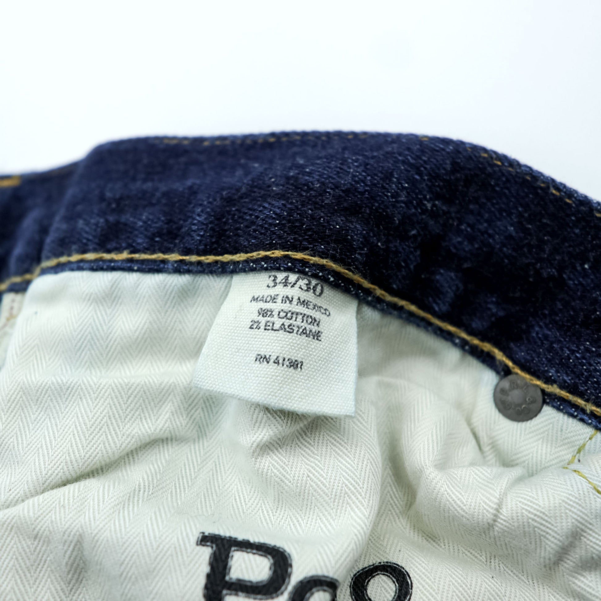 Polo Ralph Lauren ヴィンテージ加工 ストレート デニムパンツ ジーンズ L ストレッチ インディゴブルー レザーパッチ VARICK SLIM STRAIGHT