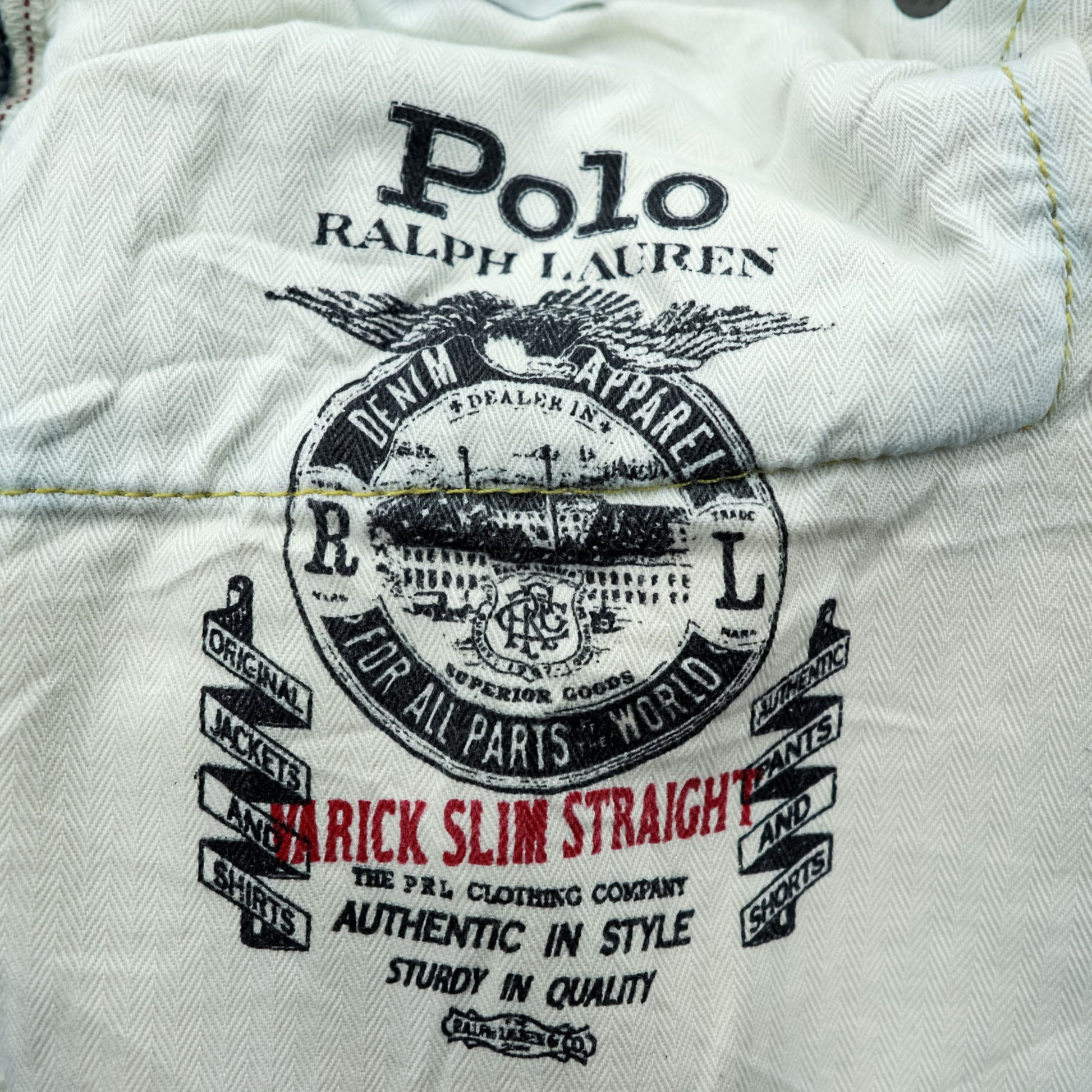 Polo Ralph Lauren ヴィンテージ加工 ストレート デニムパンツ ジーンズ L ストレッチ インディゴブルー レザーパッチ VARICK SLIM STRAIGHT