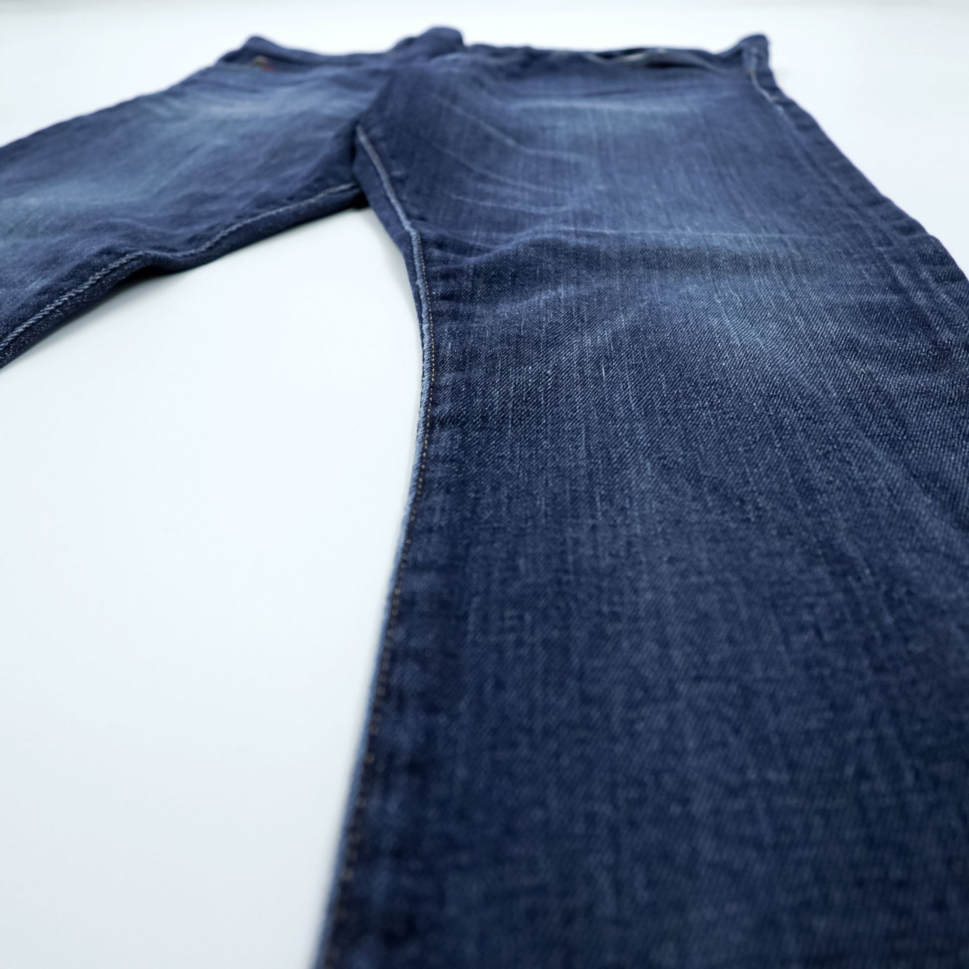 Polo Ralph Lauren ヴィンテージ加工 ストレート デニムパンツ ジーンズ L ストレッチ インディゴブルー レザーパッチ VARICK SLIM STRAIGHT