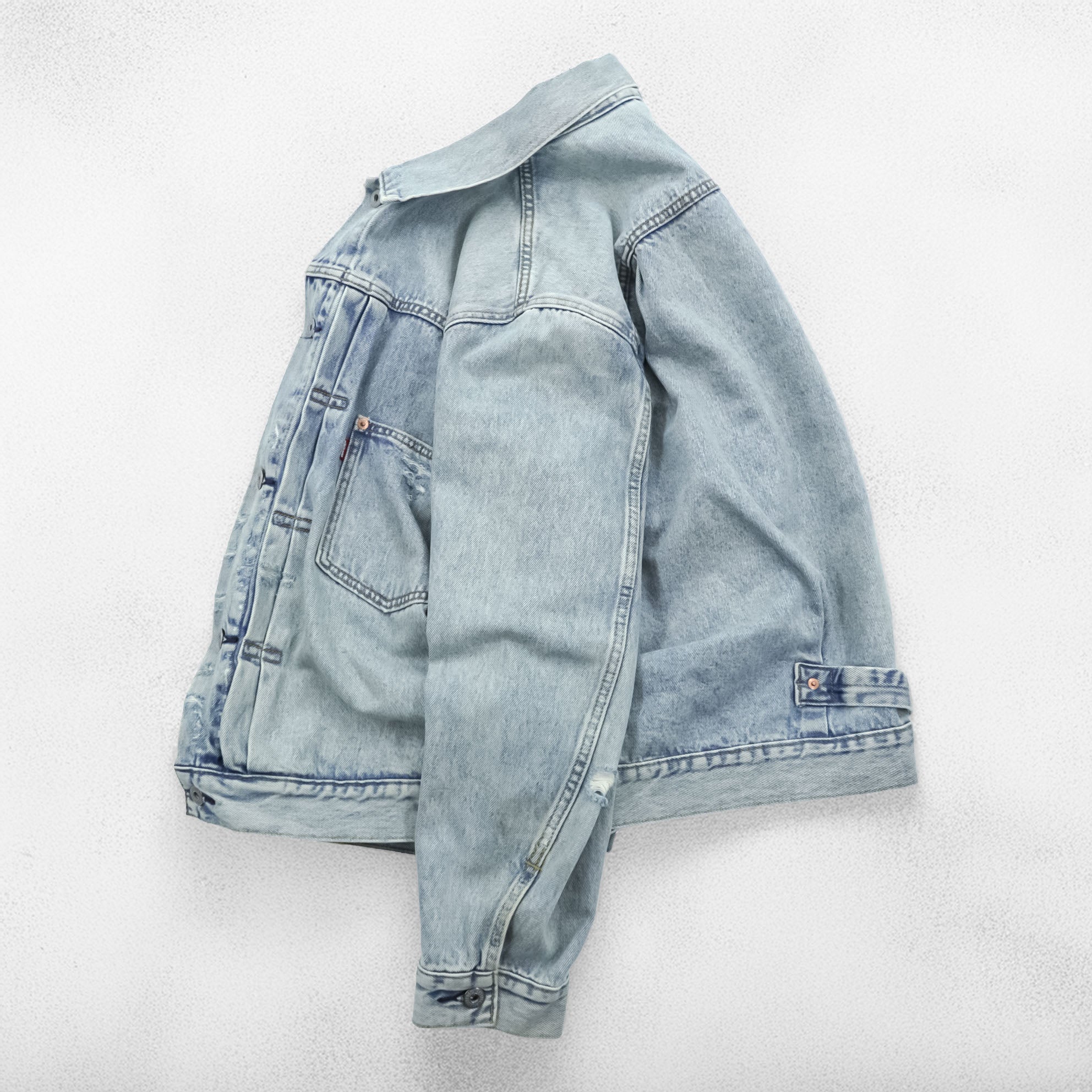 Levi's 大戦モデル 1stタイプ ビッグE ダメージ加工 デニム トラッカージャケット TYPEⅠ Gジャン XL シンチバック 短丈 ダブルプリーツ PREMIUM A3174-0006