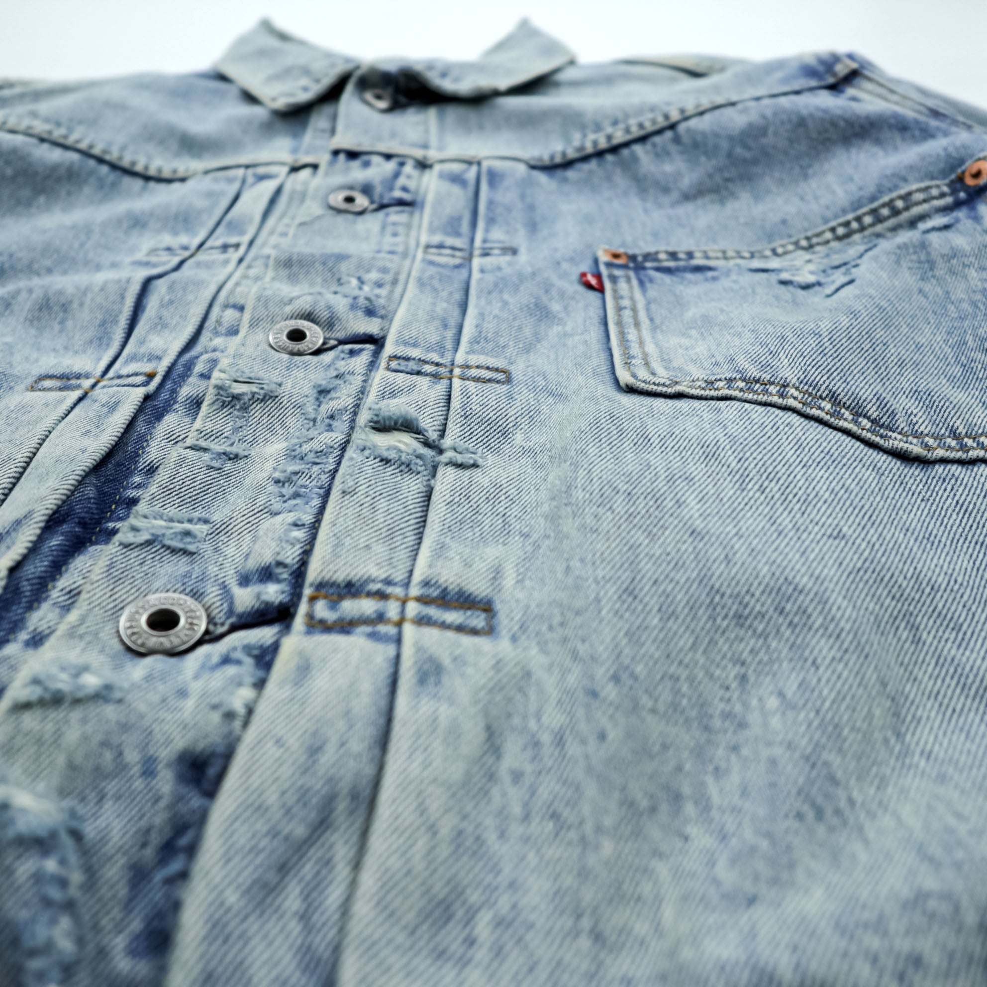 Levi's 大戦モデル 1stタイプ ビッグE ダメージ加工 デニム トラッカージャケット TYPEⅠ Gジャン XL シンチバック 短丈 ダブルプリーツ PREMIUM A3174-0006