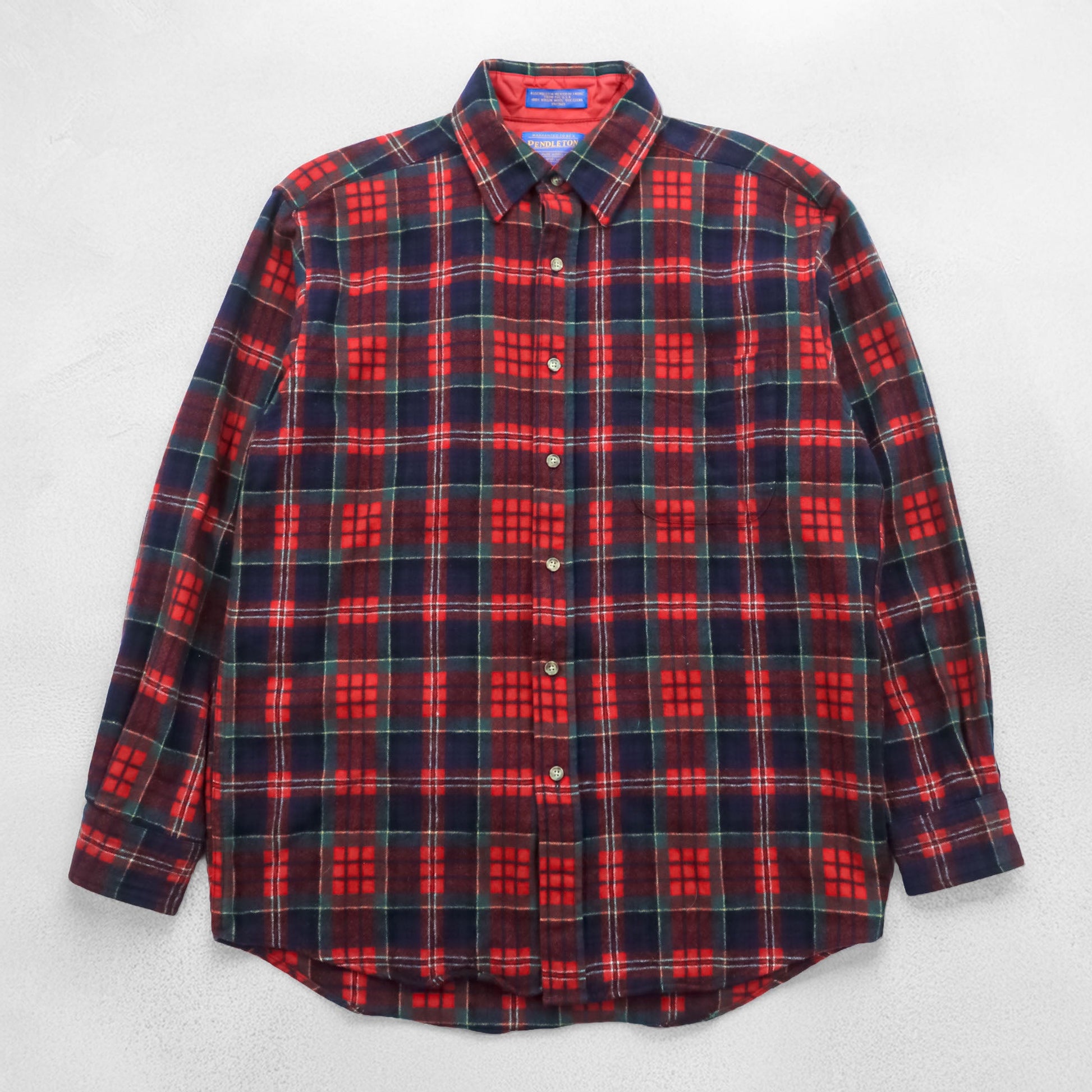PENDLETON フランネルシャツ 長袖 ウールシャツ M チェック レッド 胸ポケット VIRGIN WOOL