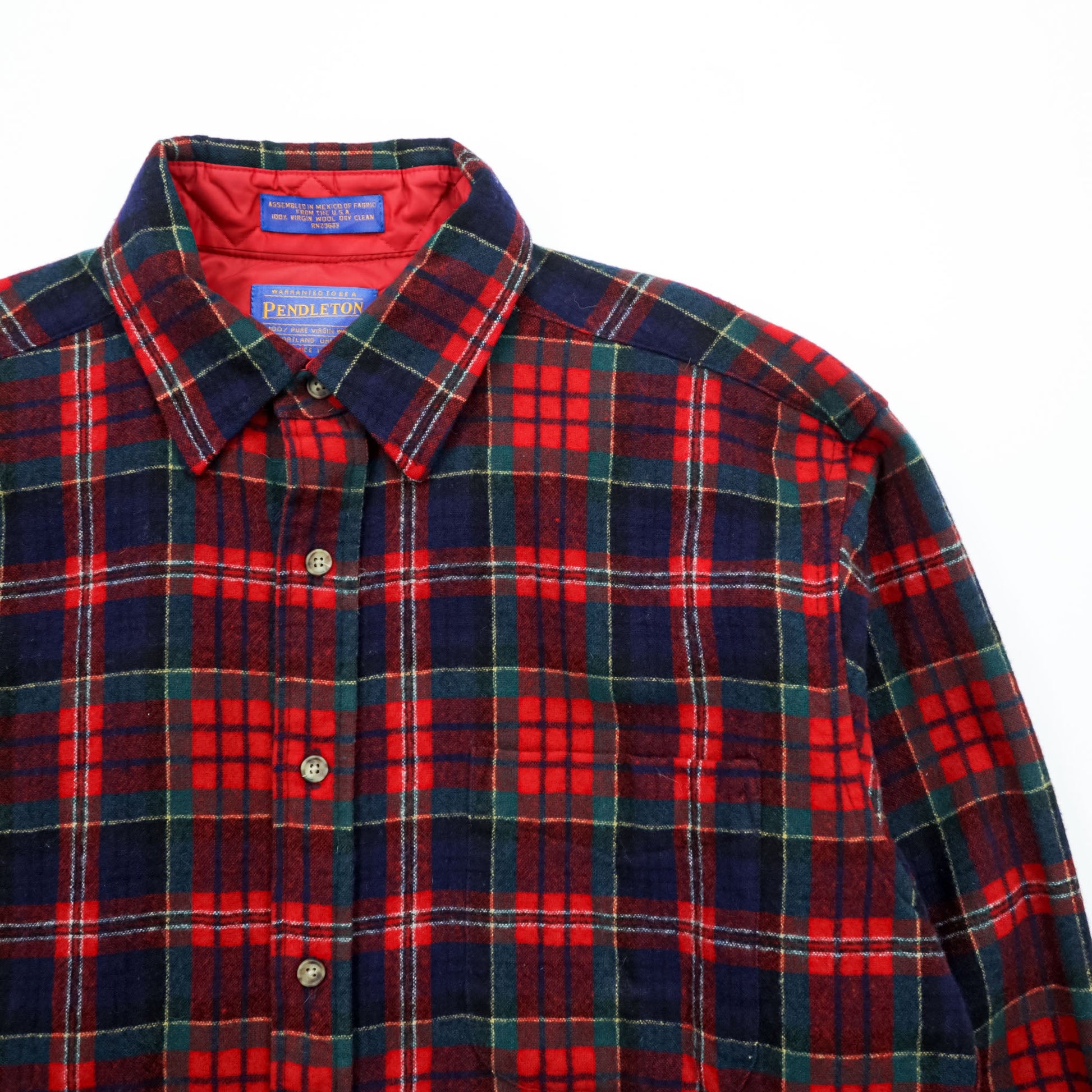 PENDLETON フランネルシャツ 長袖 ウールシャツ M チェック レッド 胸ポケット VIRGIN WOOL