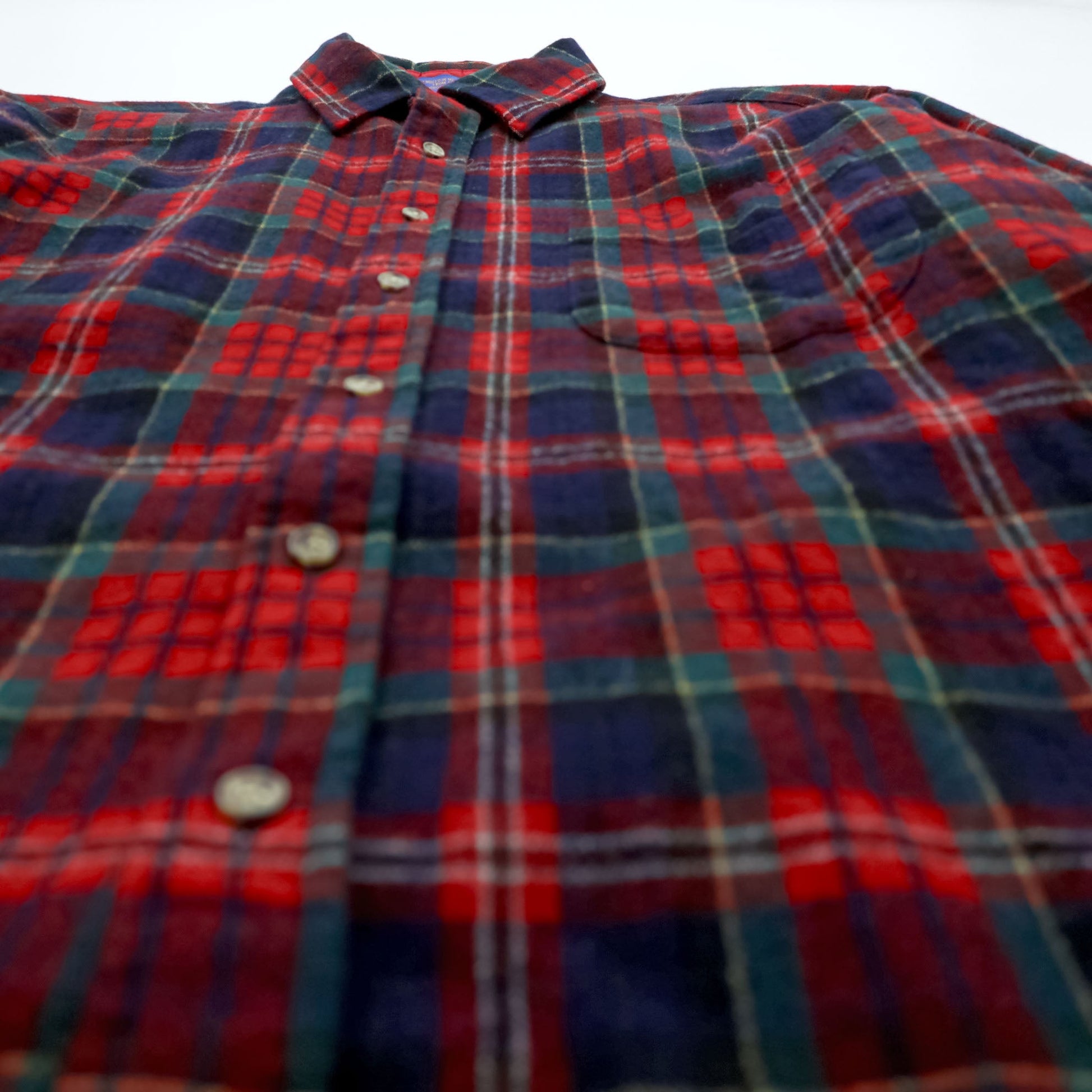 PENDLETON フランネルシャツ 長袖 ウールシャツ M チェック レッド 胸ポケット VIRGIN WOOL