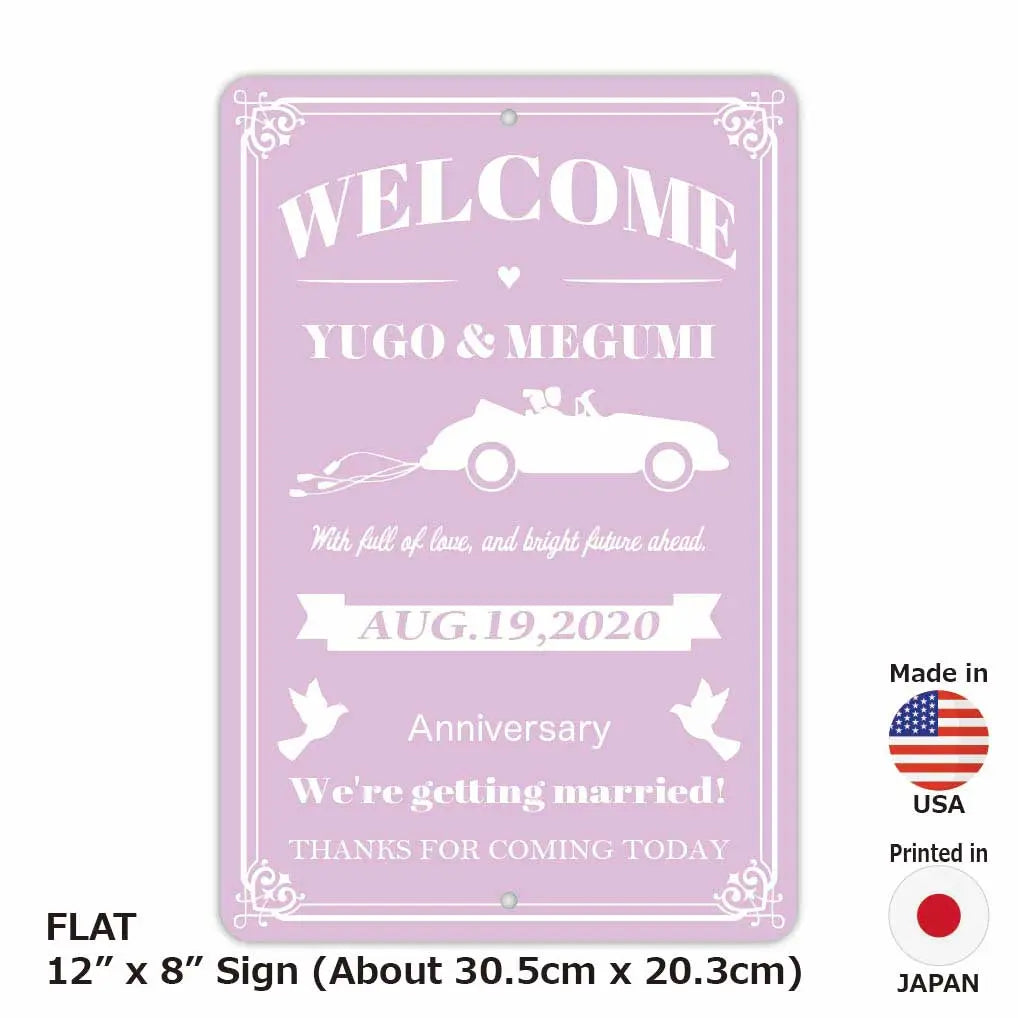 【Insegna rettangolare】Benvenuto matrimonio - Auto rosa/Insegna originale americana (circa 20x30 cm)