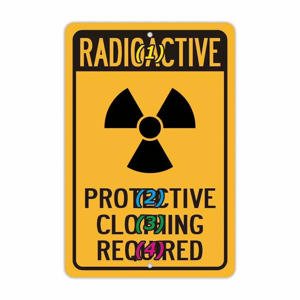 【Cartello rettangolare】ATTENZIONE RADIAZIONI / OBBLIGO DI INDOSSARE LA TUTA PROTETTIVA / Cartello originale americano (circa 20x30cm)