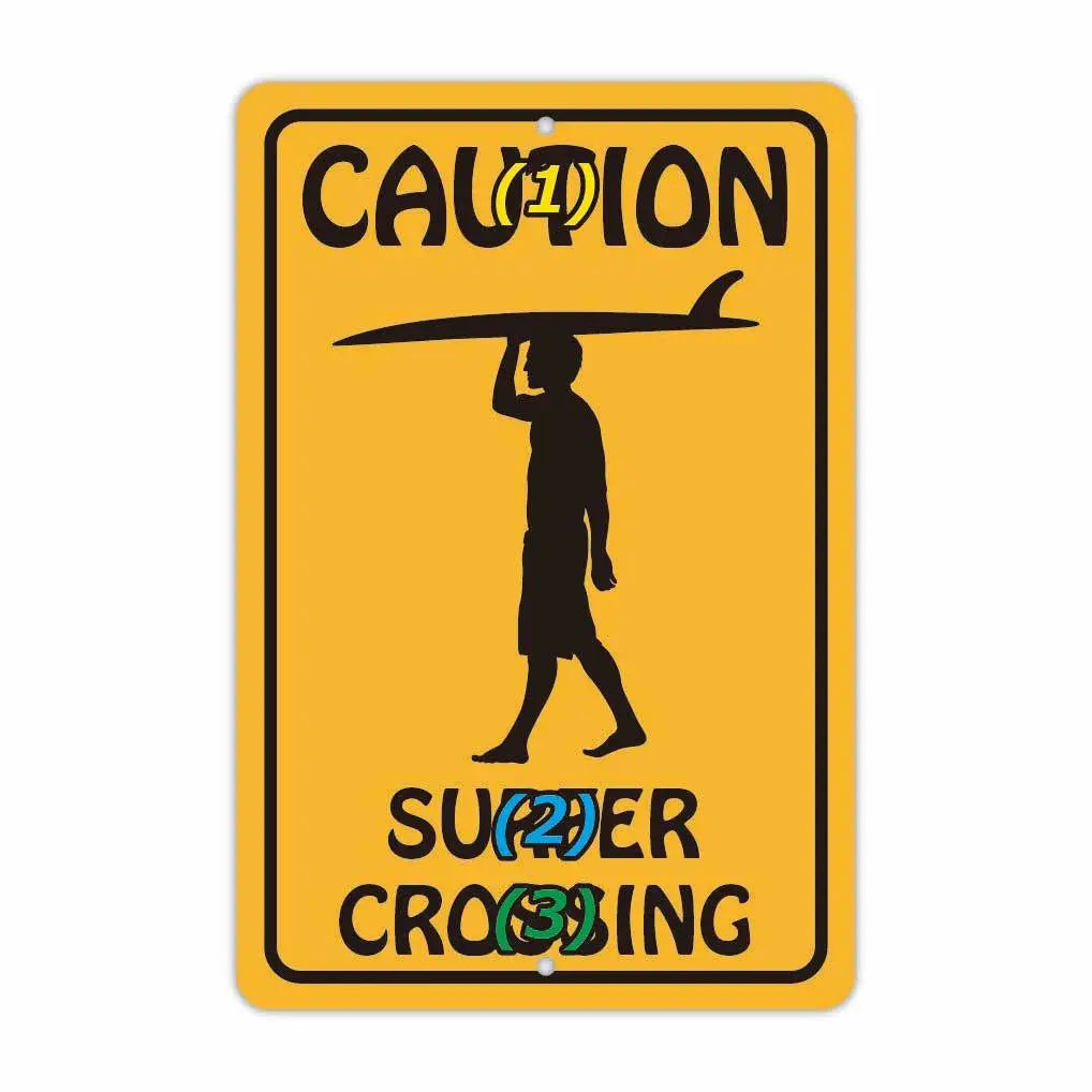 【Targhetta rettangolare】SURFER CROSSING/Targa originale americana (circa 20x30 cm)