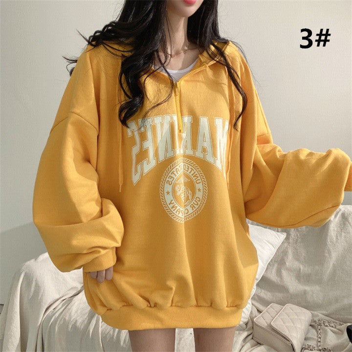 Felpa da donna con cappuccio autunno/inverno, maglione pullover, top casual oversize con logo a lettere.