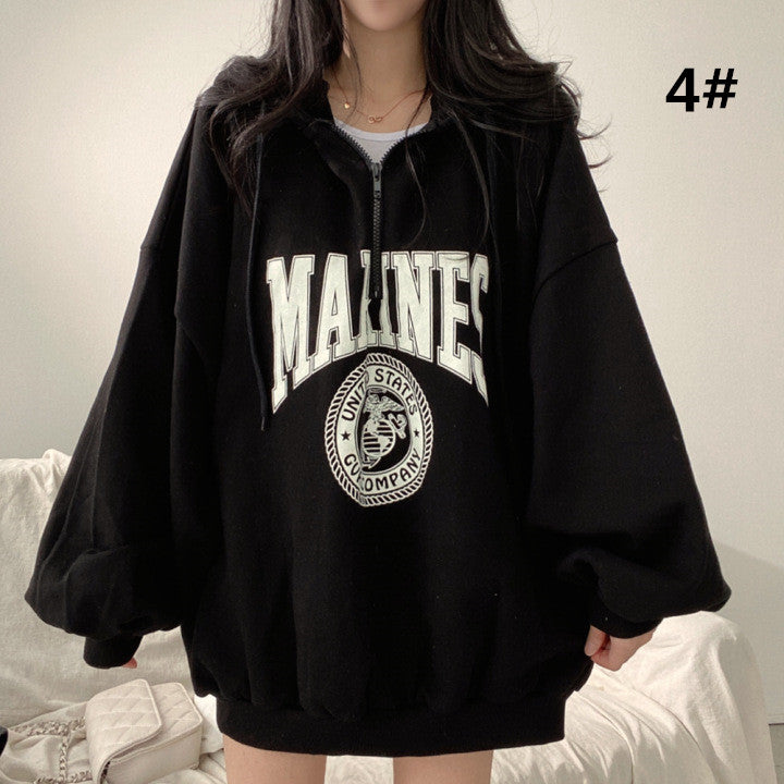 Felpa da donna con cappuccio autunno/inverno, maglione pullover, top casual oversize con logo a lettere.