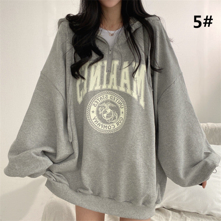 Felpa da donna con cappuccio autunno/inverno, maglione pullover, top casual oversize con logo a lettere.