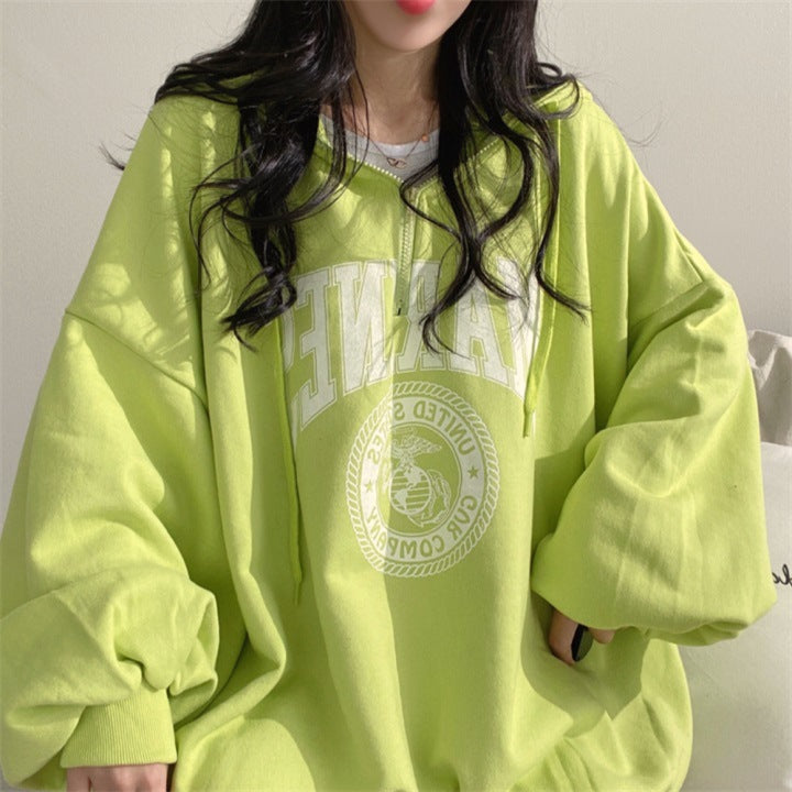 Felpa da donna con cappuccio autunno/inverno, maglione pullover, top casual oversize con logo a lettere.