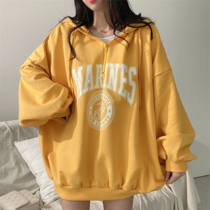 Felpa da donna con cappuccio autunno/inverno, maglione pullover, top casual oversize con logo a lettere.