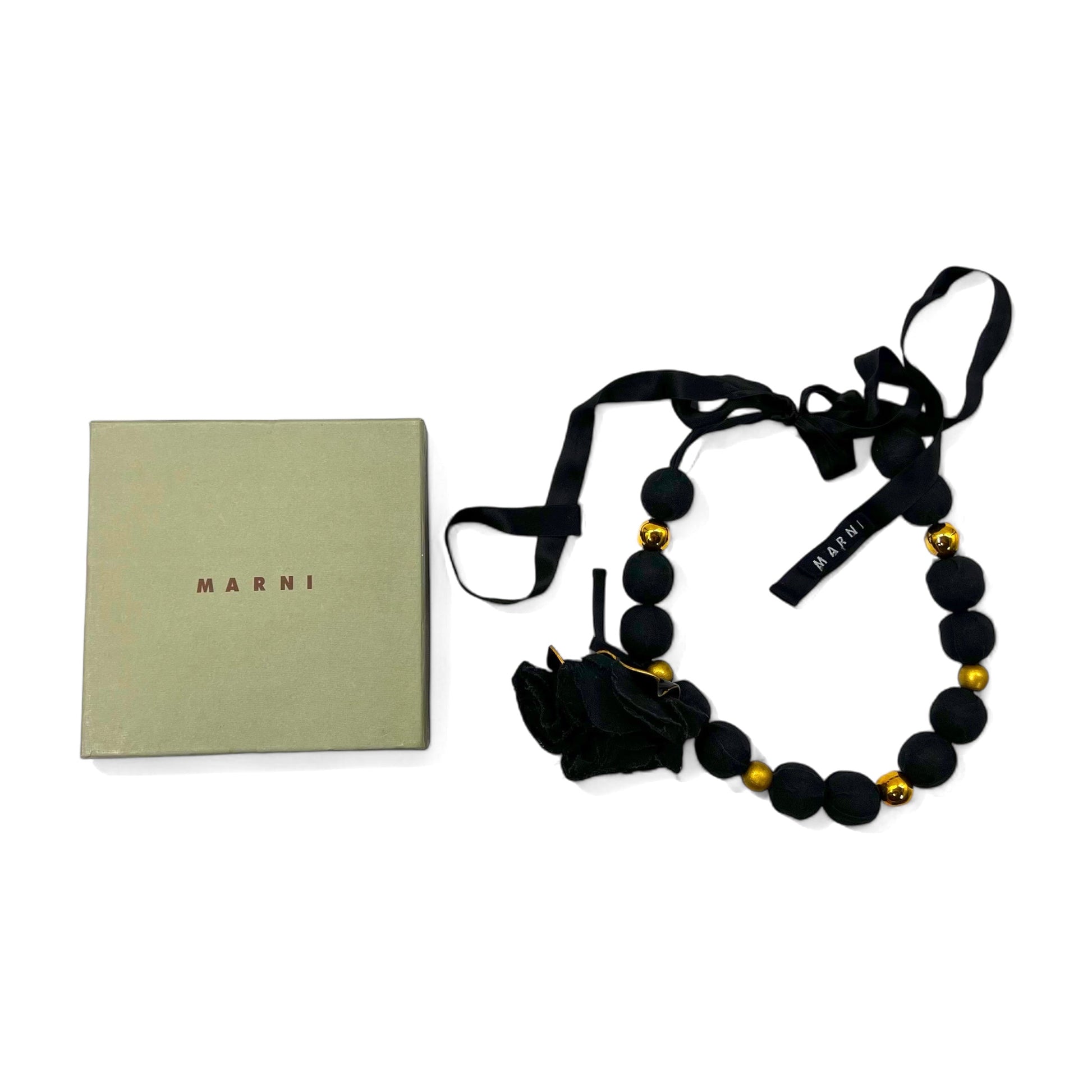 MARNI Collana Girocollo a Fiocco con Fiori Nera e Oro